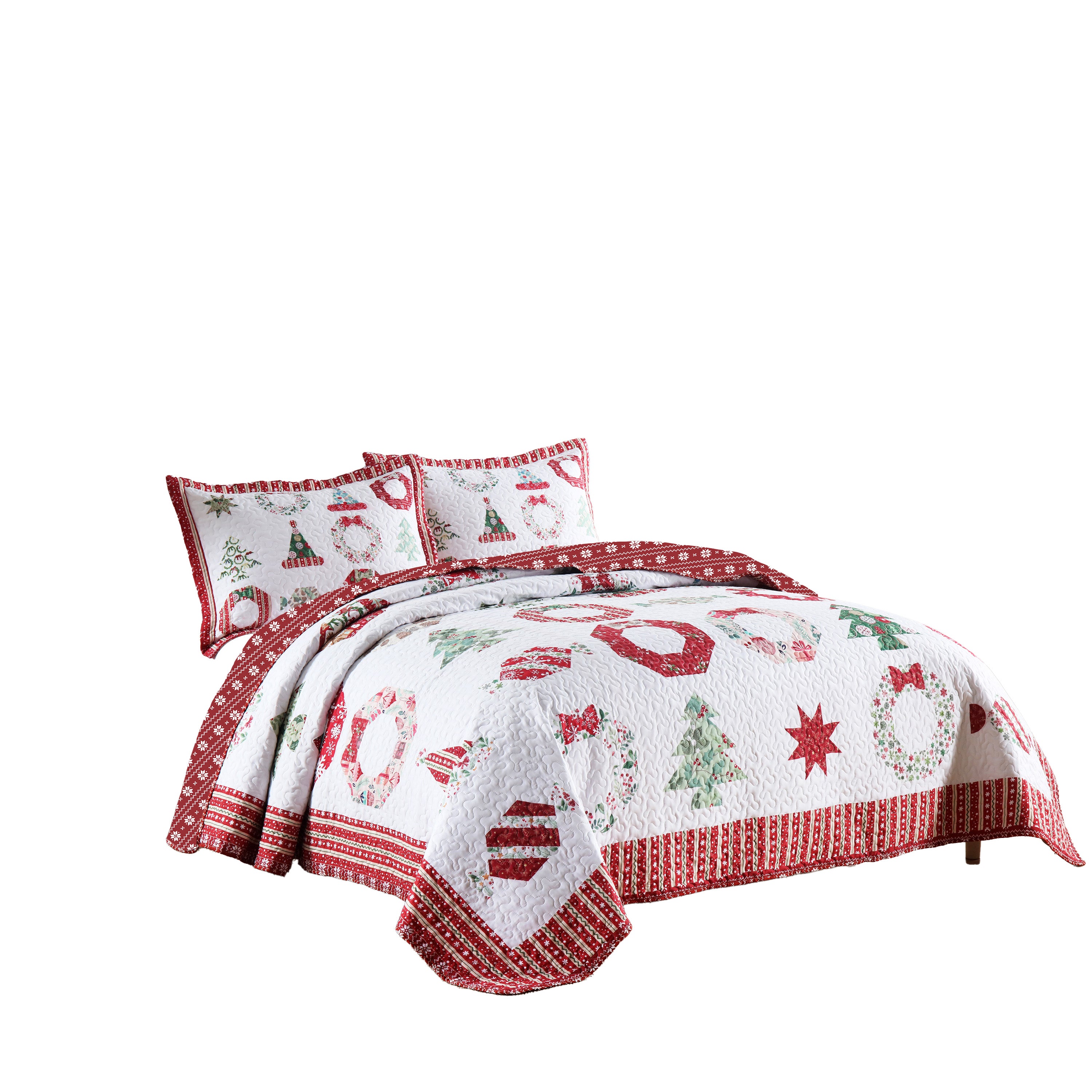3 Piece Christmas Quilt Set Holiday Candy Print Bedspread