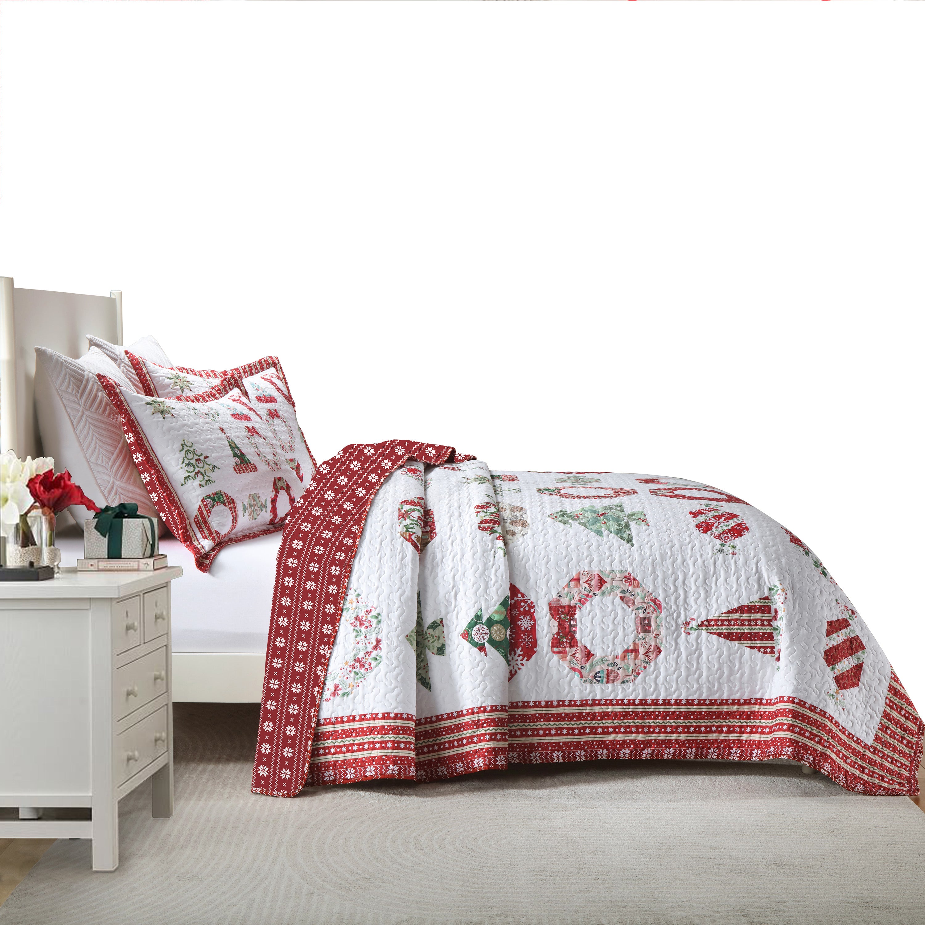 3 Piece Christmas Quilt Set Holiday Candy Print Bedspread