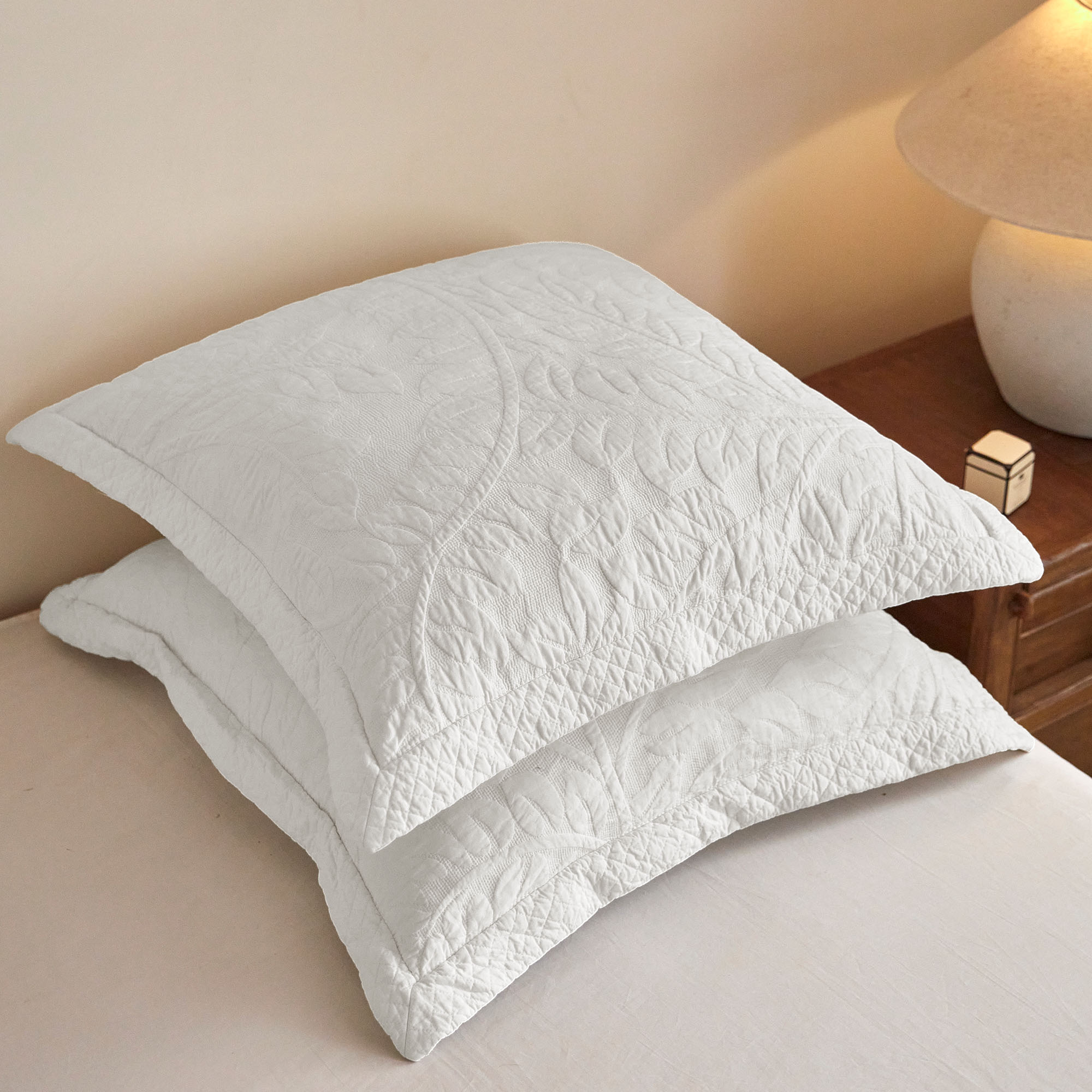 Set of 2 Euro Sham Covers 26 x 26 Inch - 100% Cotton Fabric Quilted Embroidered