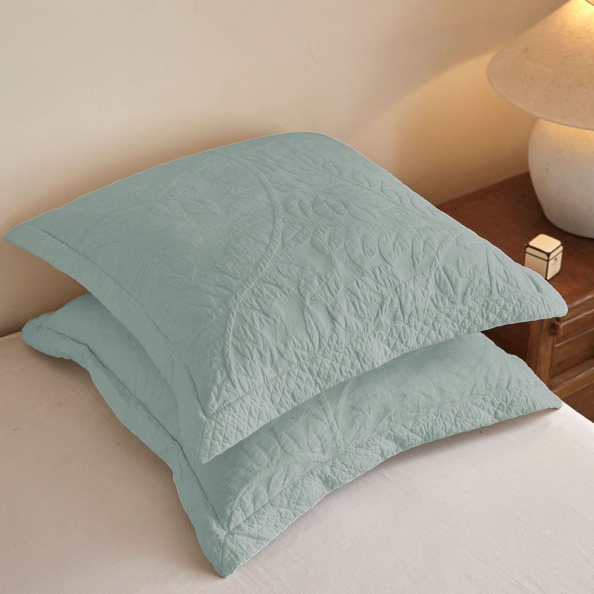 Set of 2 Euro Sham Covers 26 x 26 Inch - 100% Cotton Fabric Quilted Embroidered