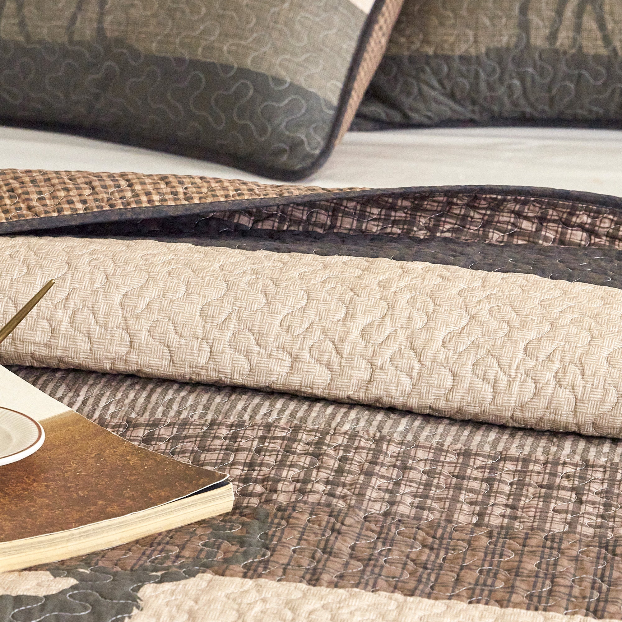 Rustic Lodge 3 Pcs 100% Cotton Bear & Deer Forest Quilt Bedspread Set CP328