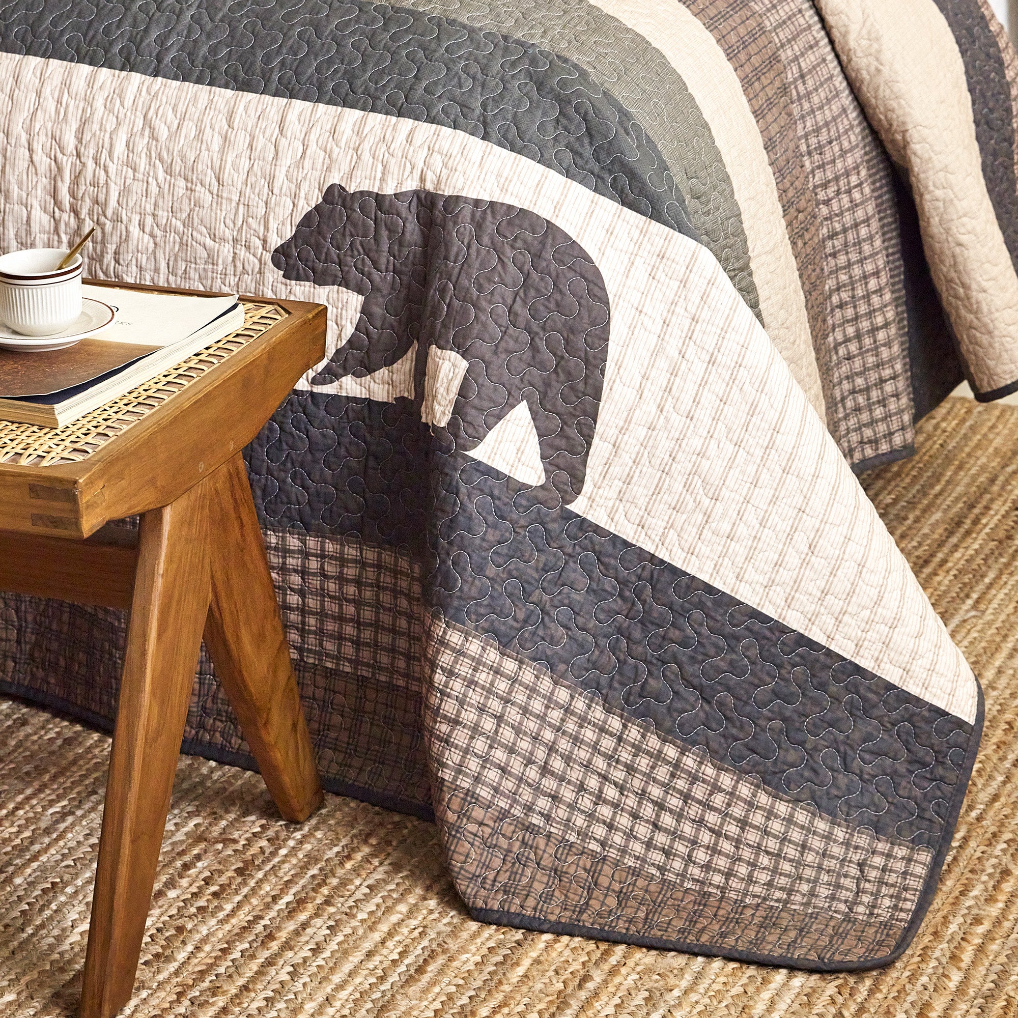 Rustic Lodge 3 Pcs 100% Cotton Bear & Deer Forest Quilt Bedspread Set CP328