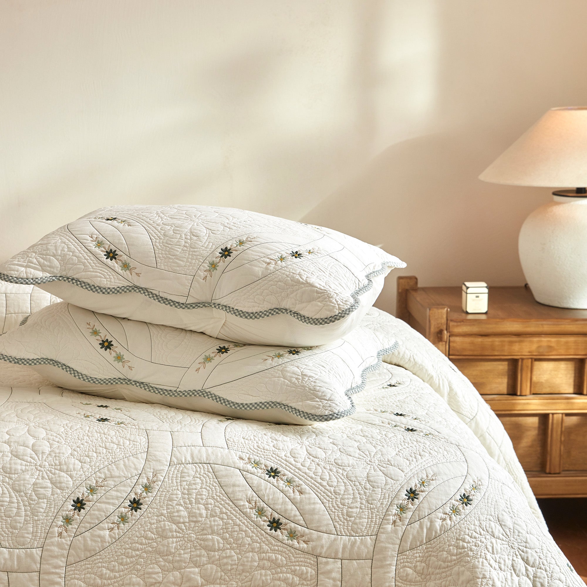 3Pcs Lightweight Cotton Quilt Bedspread Set – European Cottage Floral TC152