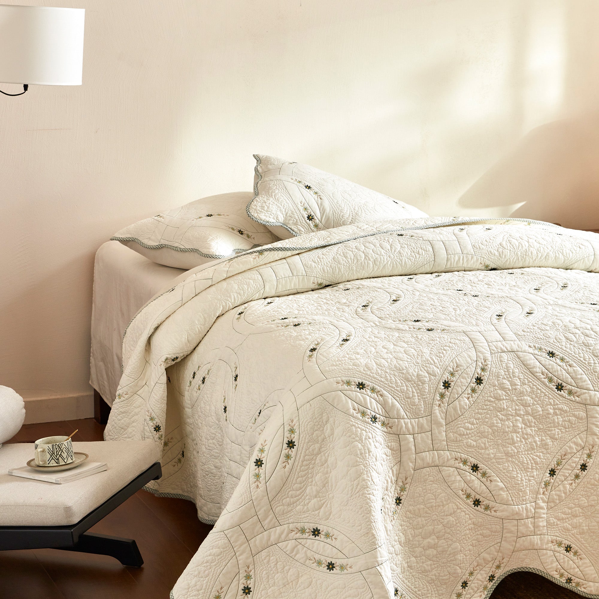 3Pcs Lightweight Cotton Quilt Bedspread Set – European Cottage Floral TC152