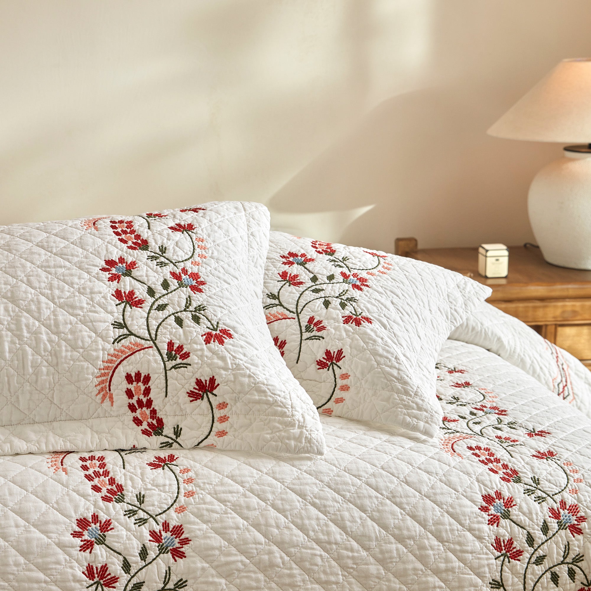 3 Piece Cotton Embroidered Quilt Set – Farmhouse Bedspread TC155