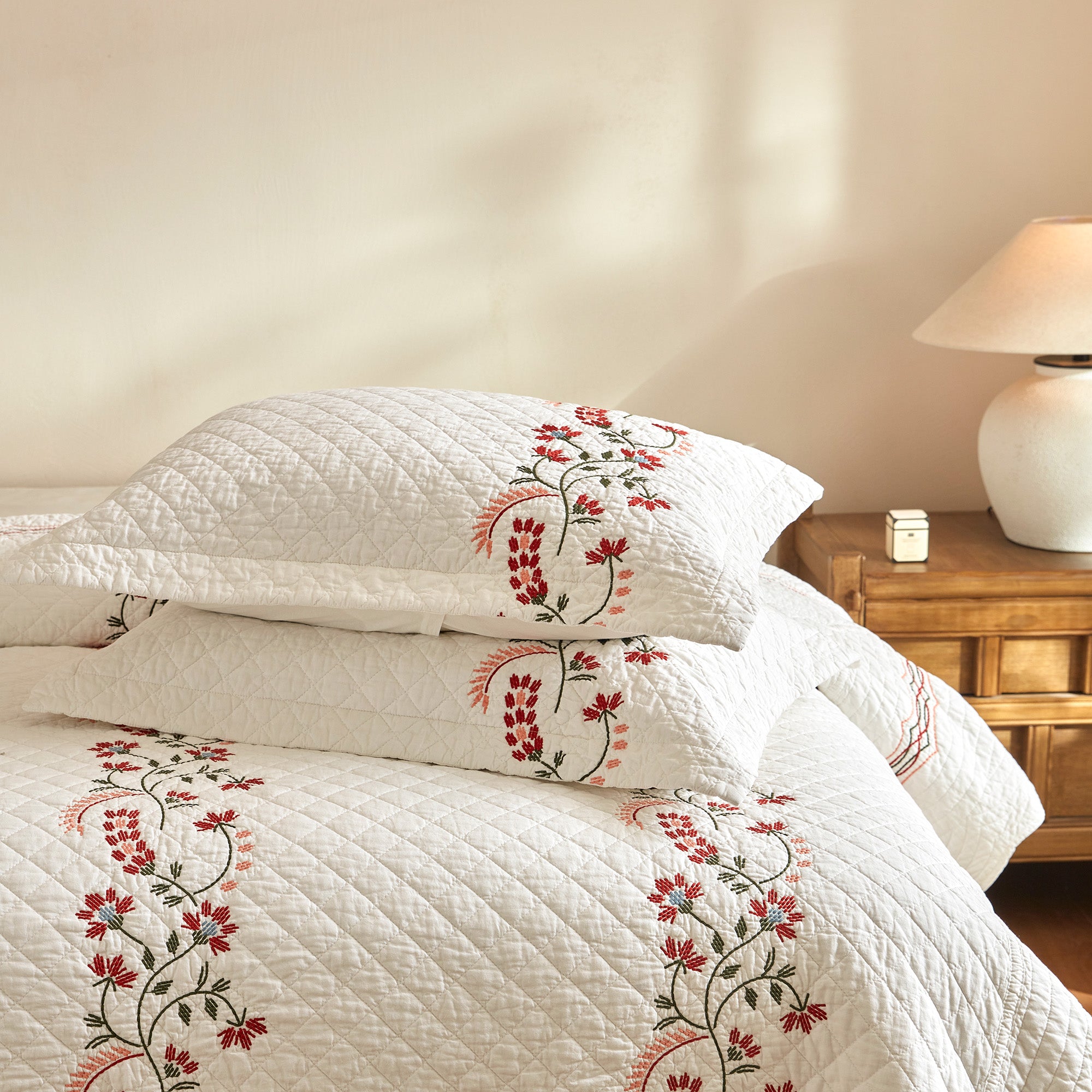 3 Piece Cotton Embroidered Quilt Set – Farmhouse Bedspread TC155