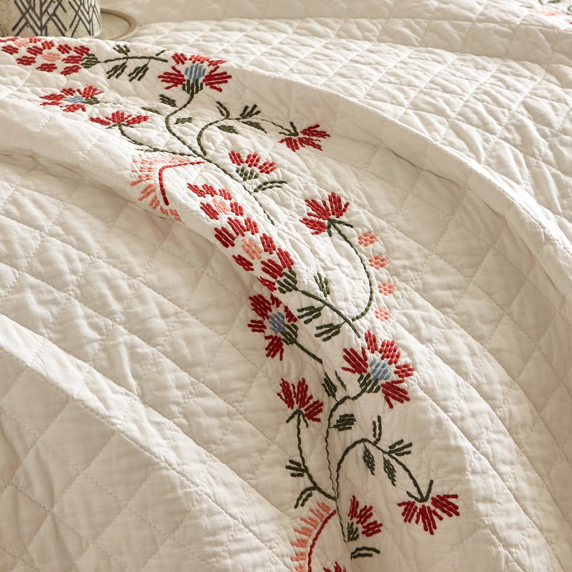 3 Piece Cotton Embroidered Quilt Set – Farmhouse Bedspread TC155