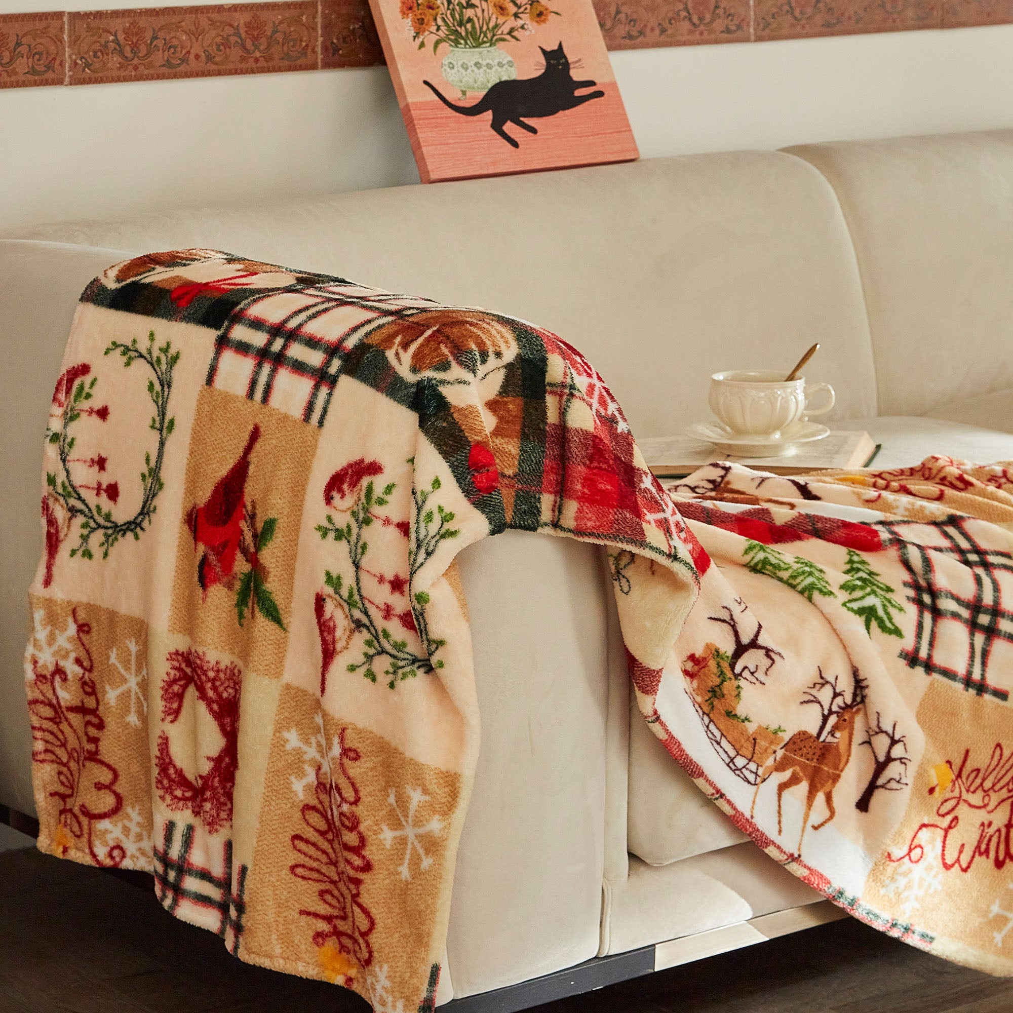 Christmas Throw Blanket 50" x 60" – Soft Flannel Quilt Set Bedspread Throw for Couch, Sofa & Bed