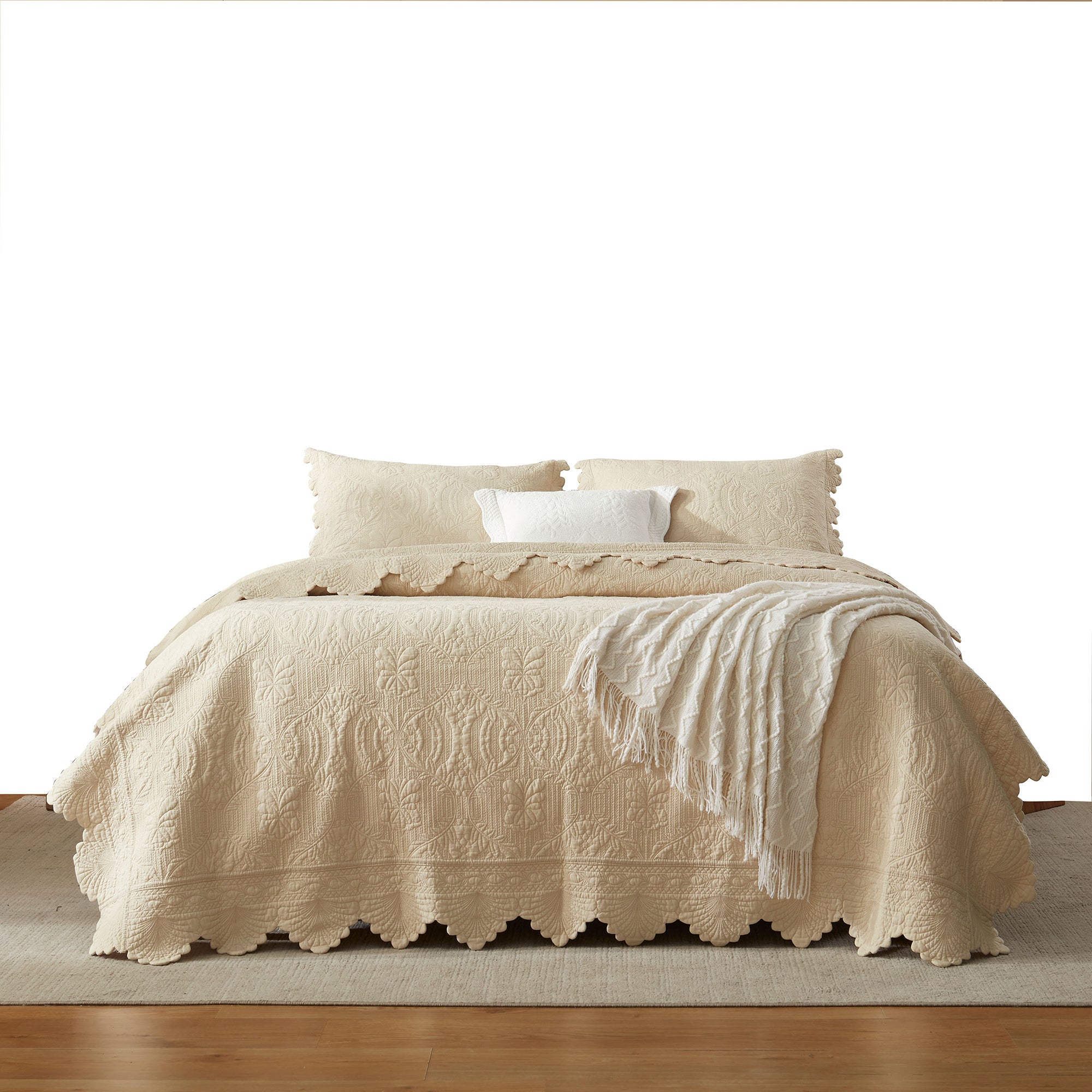Embroidered Quilt Set – 3 Piece Oversized Bedspread, 100% Cotton TL140
