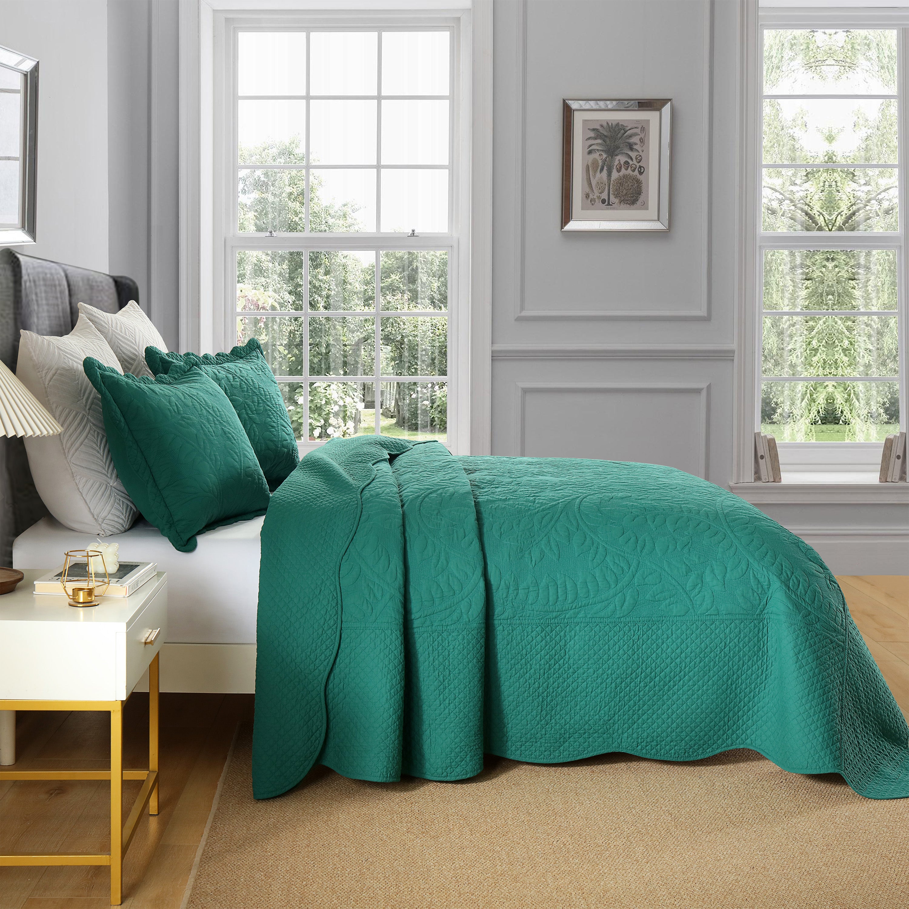 3 Piece 100% Cotton Quilt Set, Oversized Quilted Bedspread T
