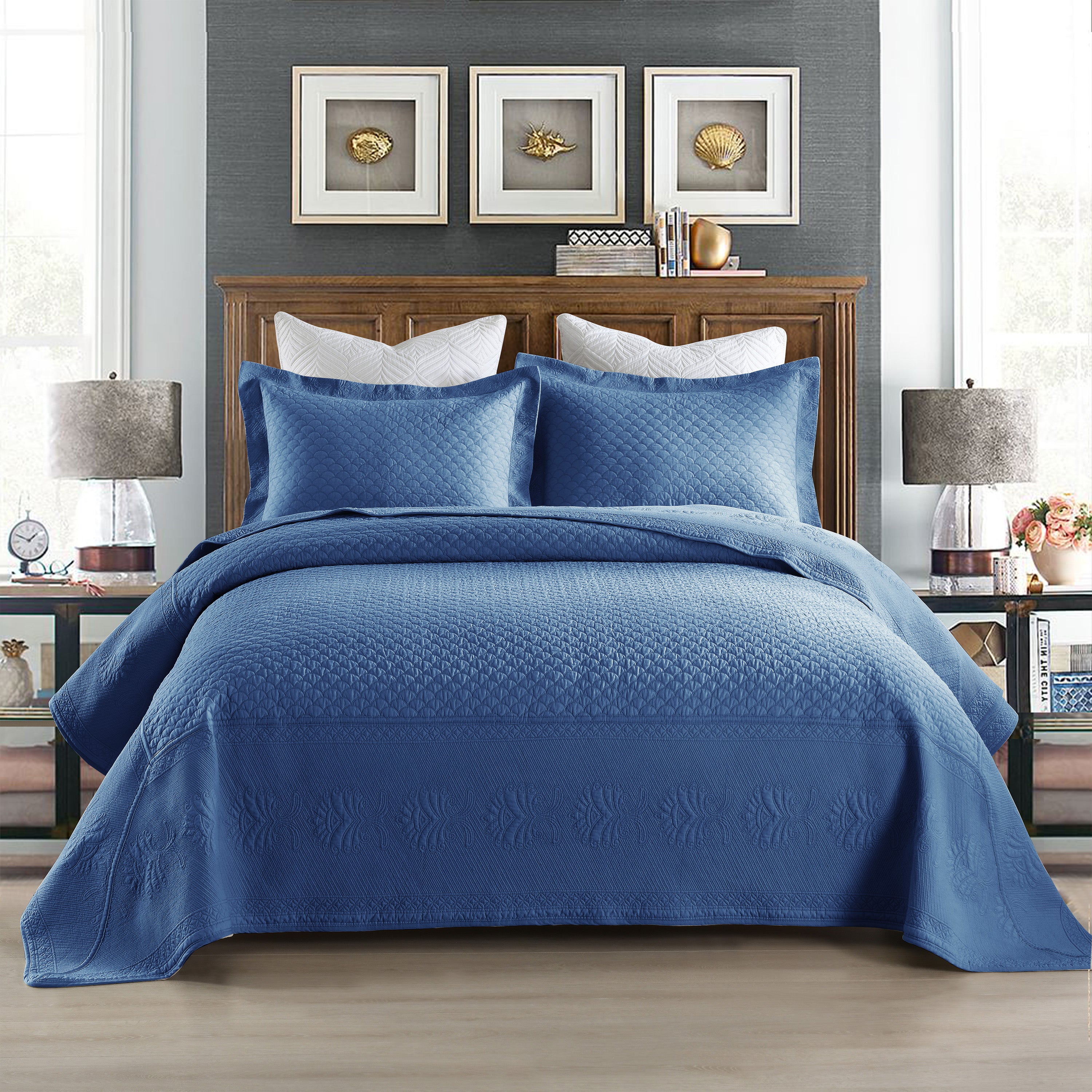 3 Piece 100% Cotton Oversized Lightweight Quilt Set Bedspread TM