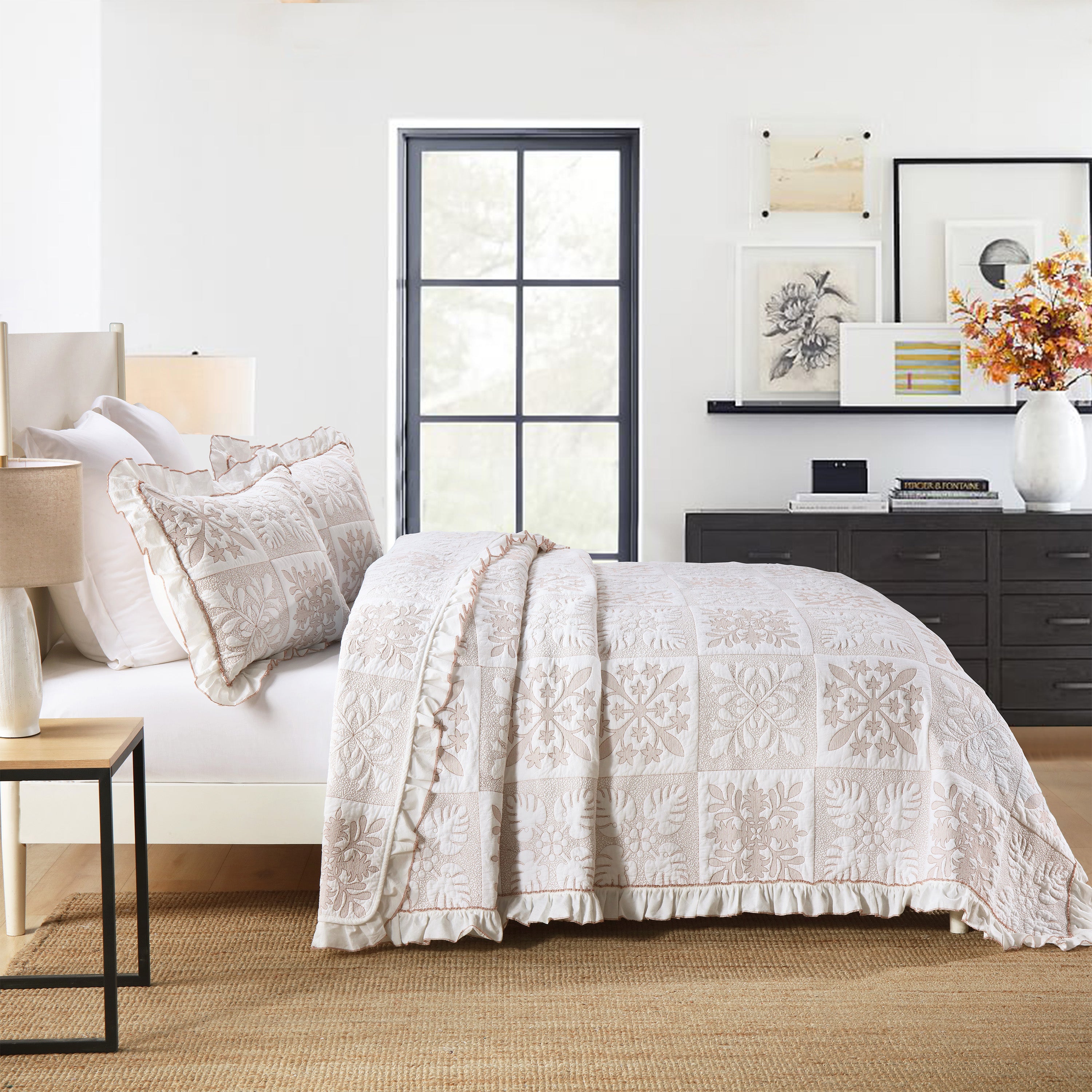 3 Piece 100% Cotton Embroidered Quilt Bedspread Set TJ