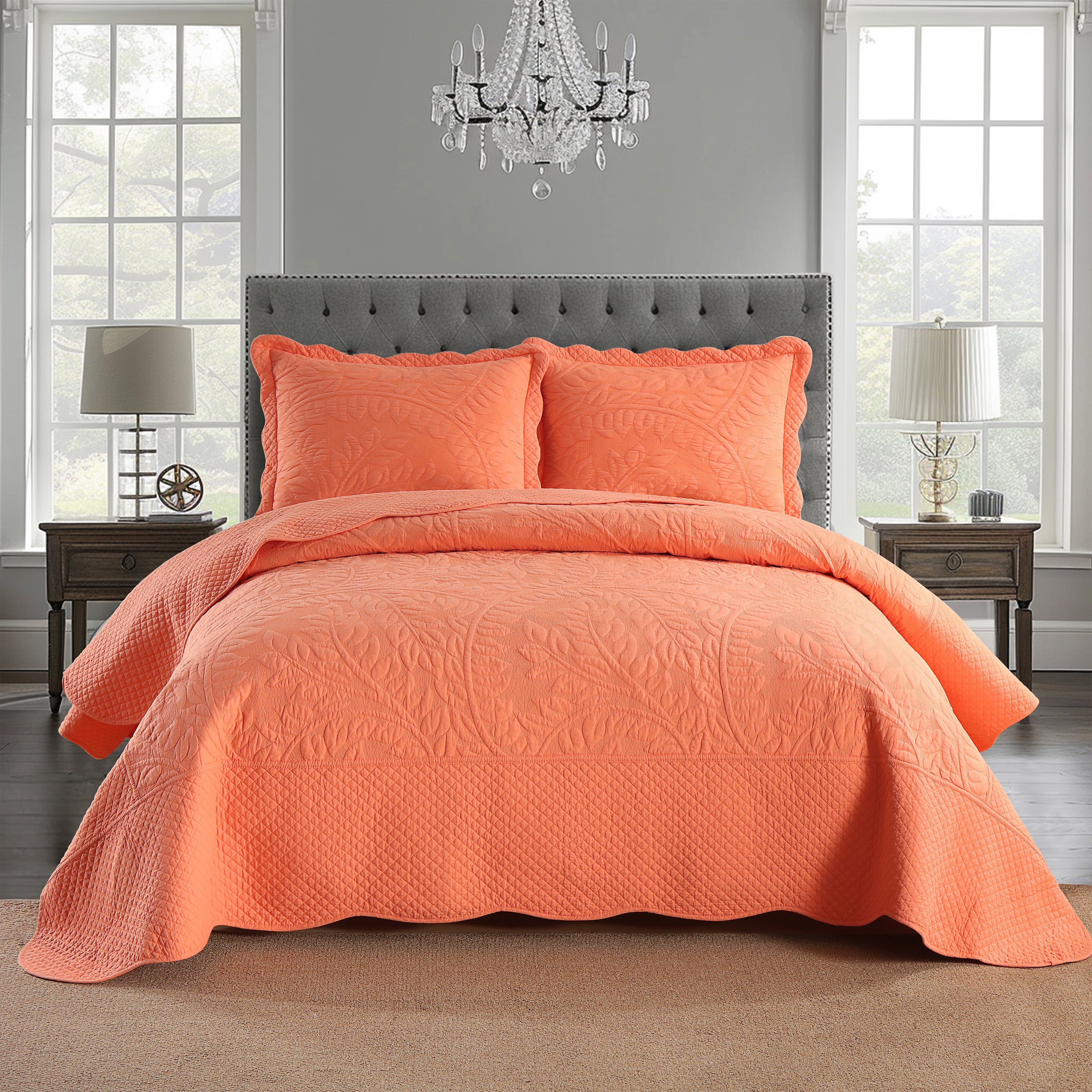 3 Piece 100% Cotton Quilt Set, Oversized Quilted Bedspread T