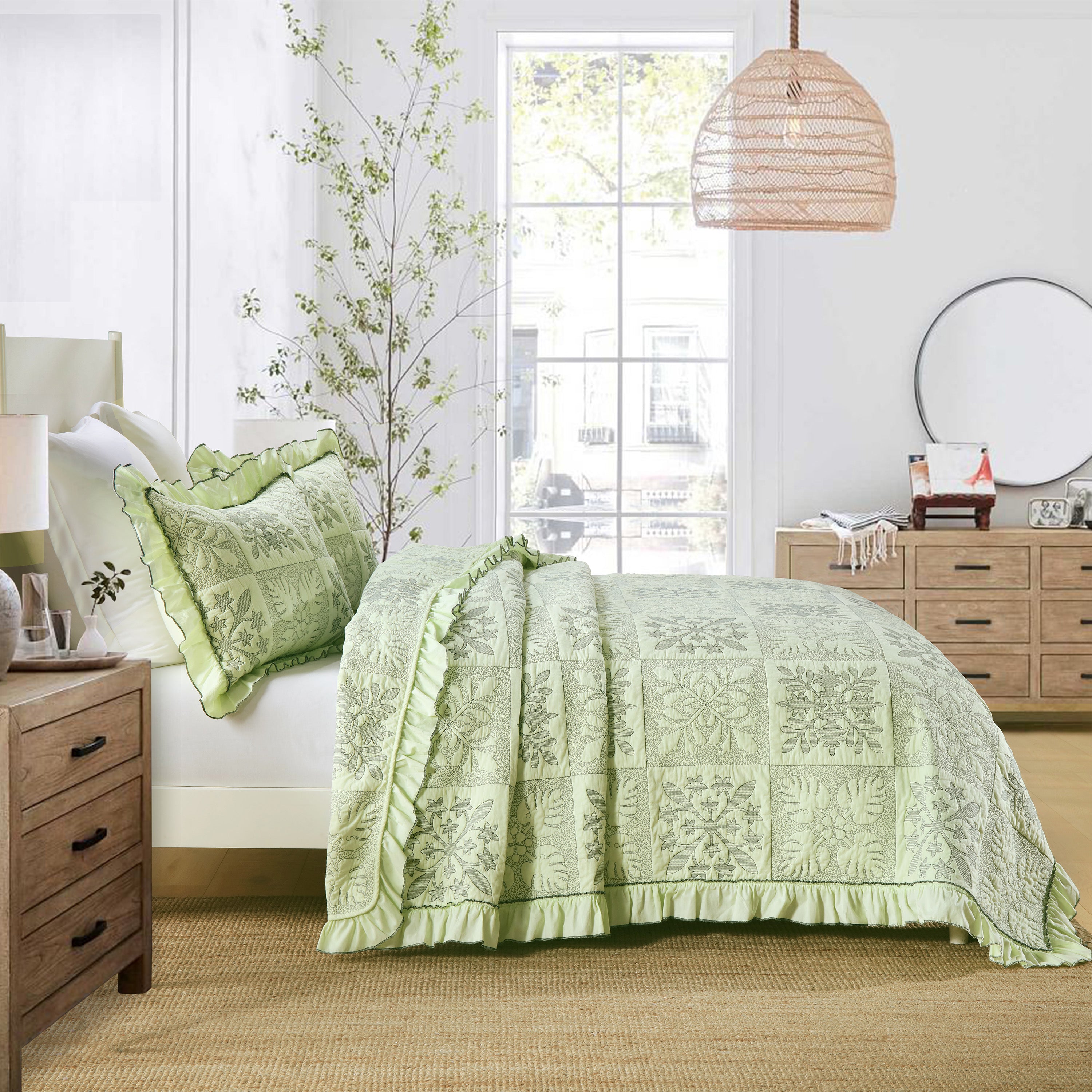 3 Piece 100% Cotton Embroidered Quilt Bedspread Set TJ