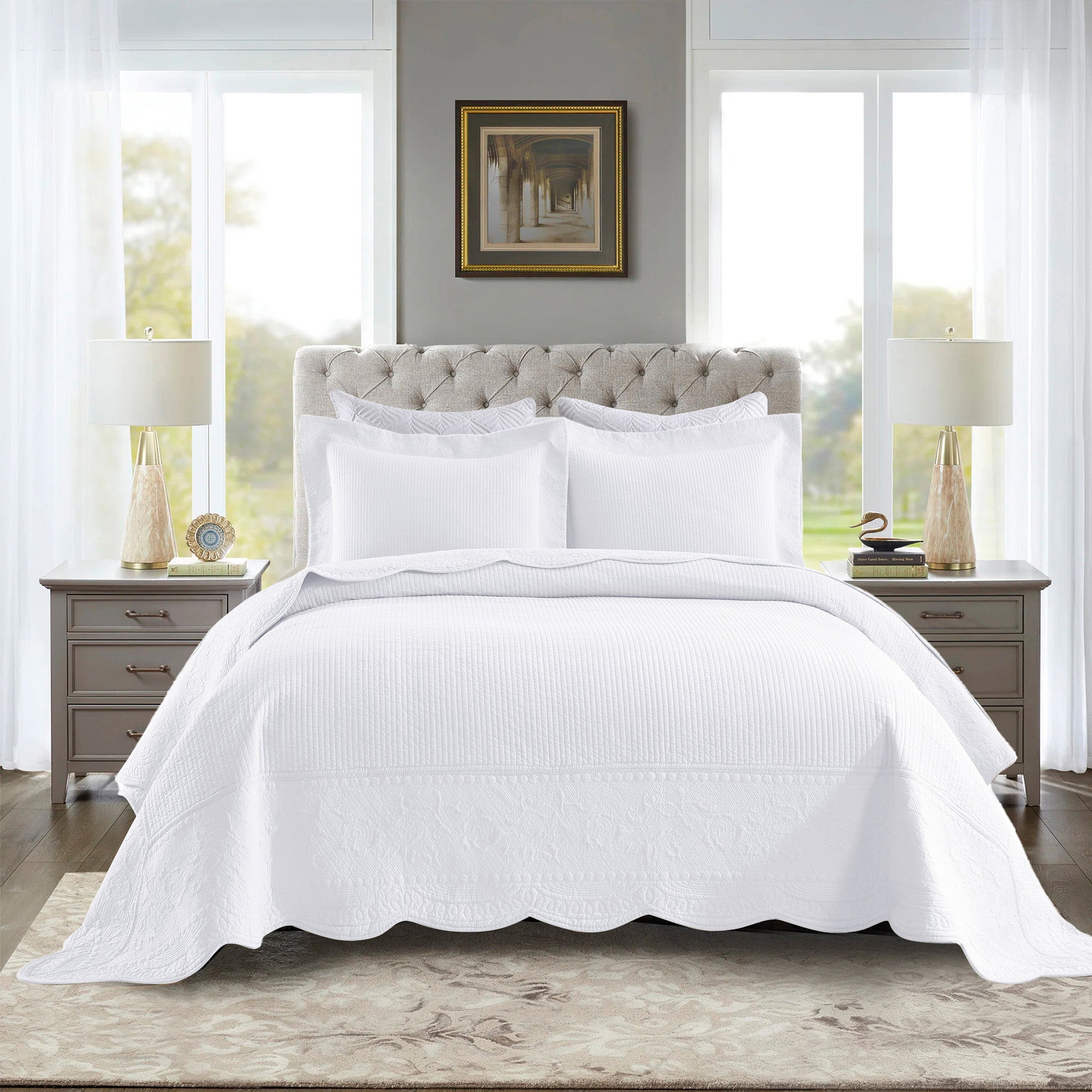 Luxury Embroidered 100% Cotton Quilt Set - 3 Piece Bedspread