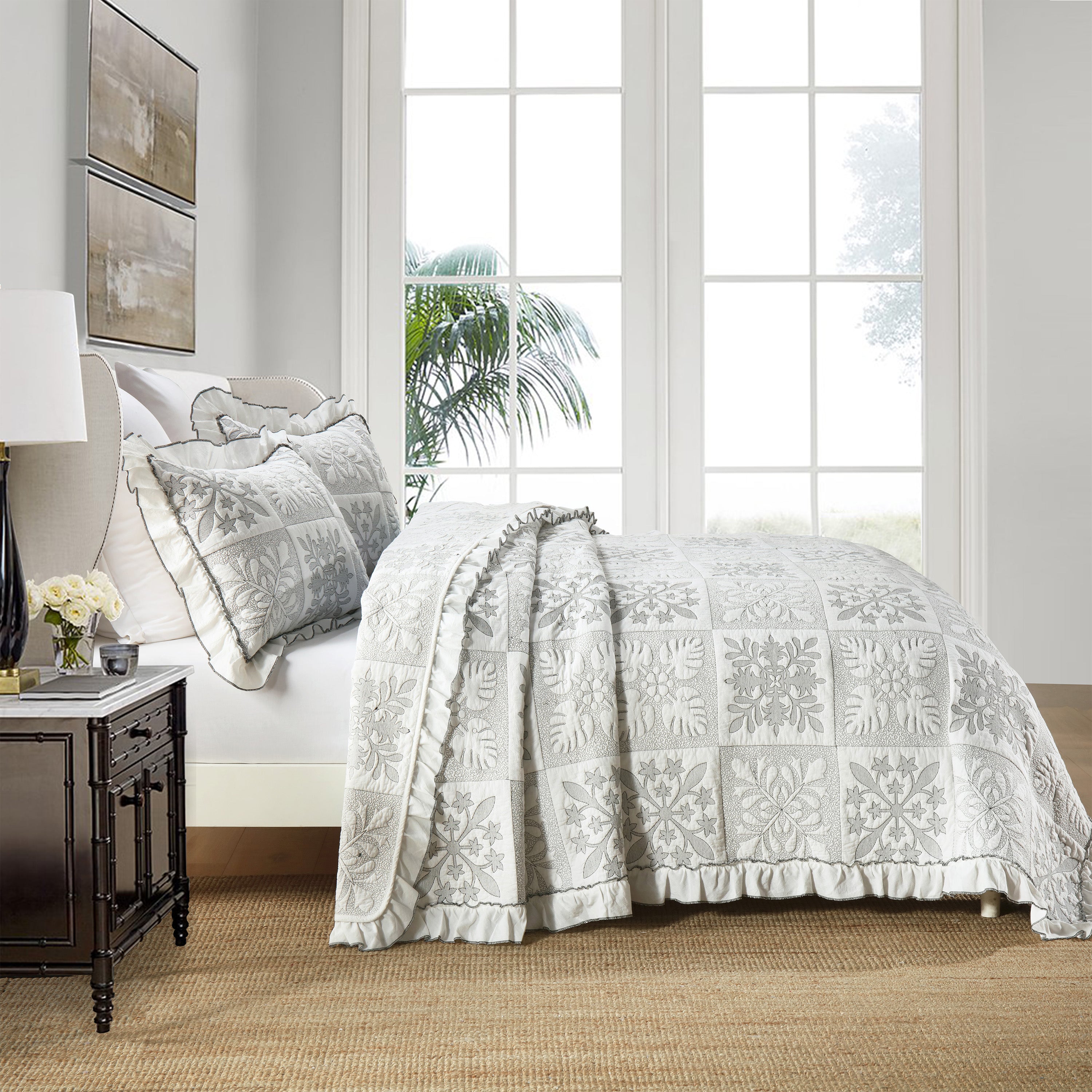 3 Piece 100% Cotton Embroidered Quilt Bedspread Set TJ