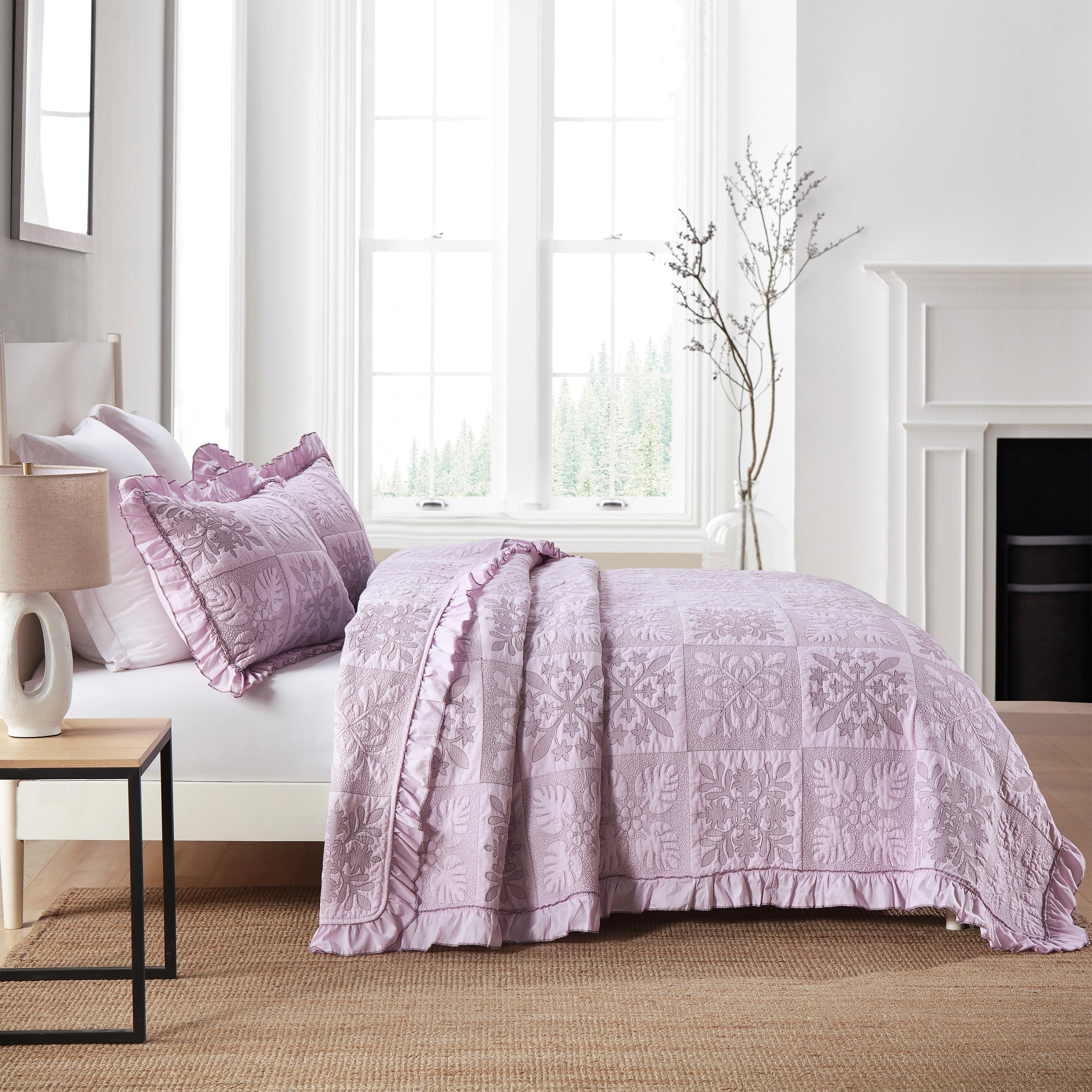3 Piece 100% Cotton Embroidered Quilt Bedspread Set TJ