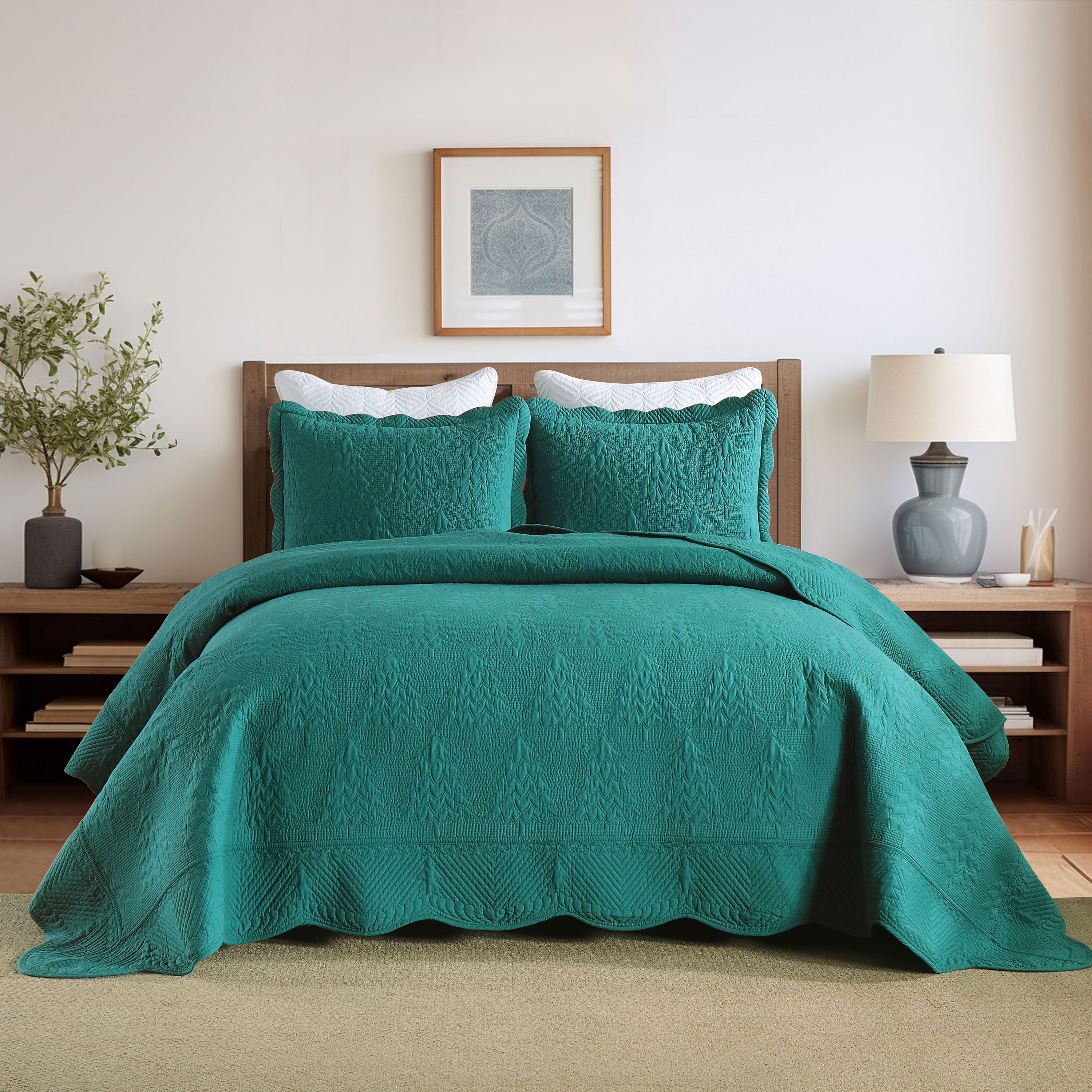 3 Piece 100% Cotton Christmas Tree Oversized Lightweight Bedspread Quilt Set TC