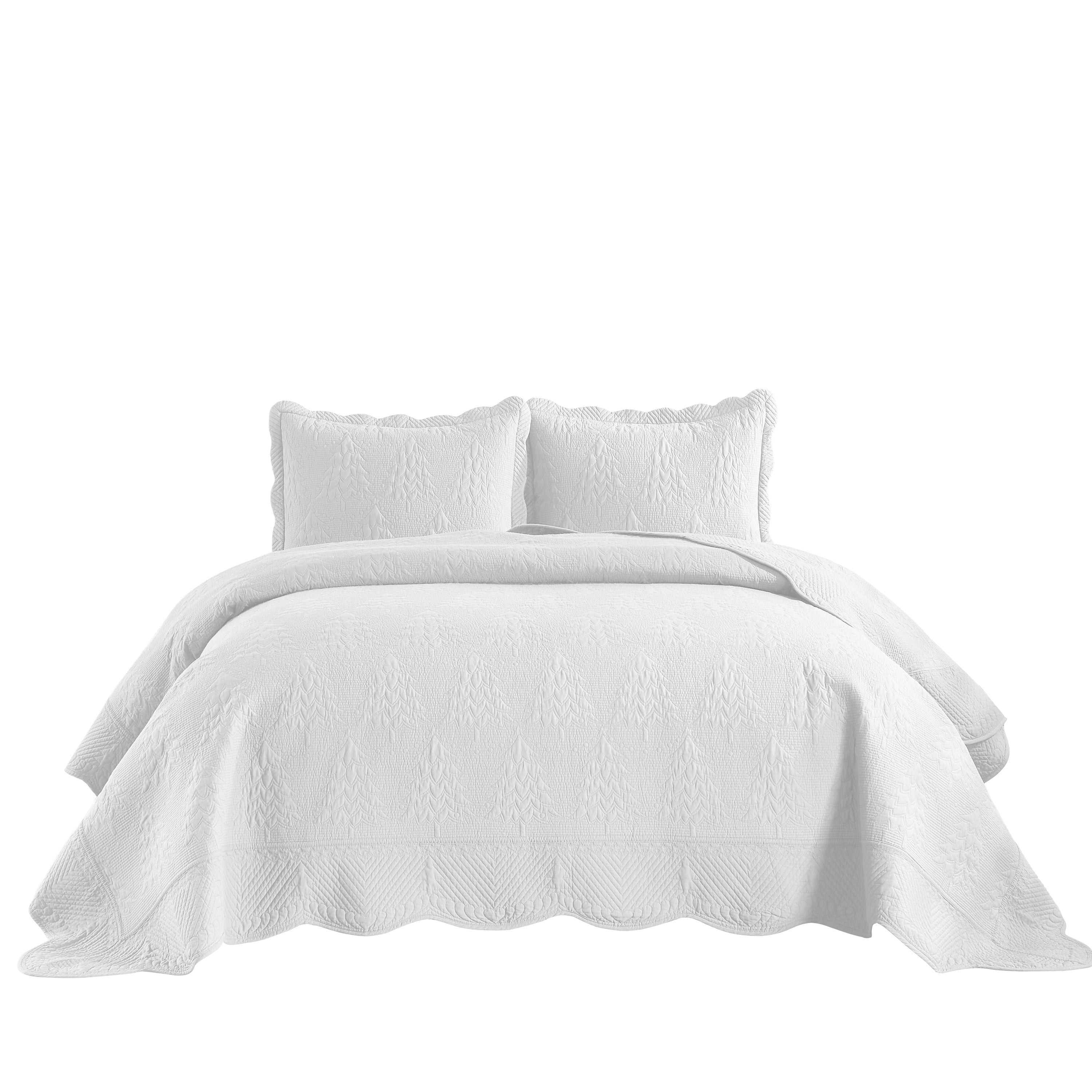 3 Piece 100% Cotton Christmas Tree Oversized Lightweight Bedspread Quilt Set TC