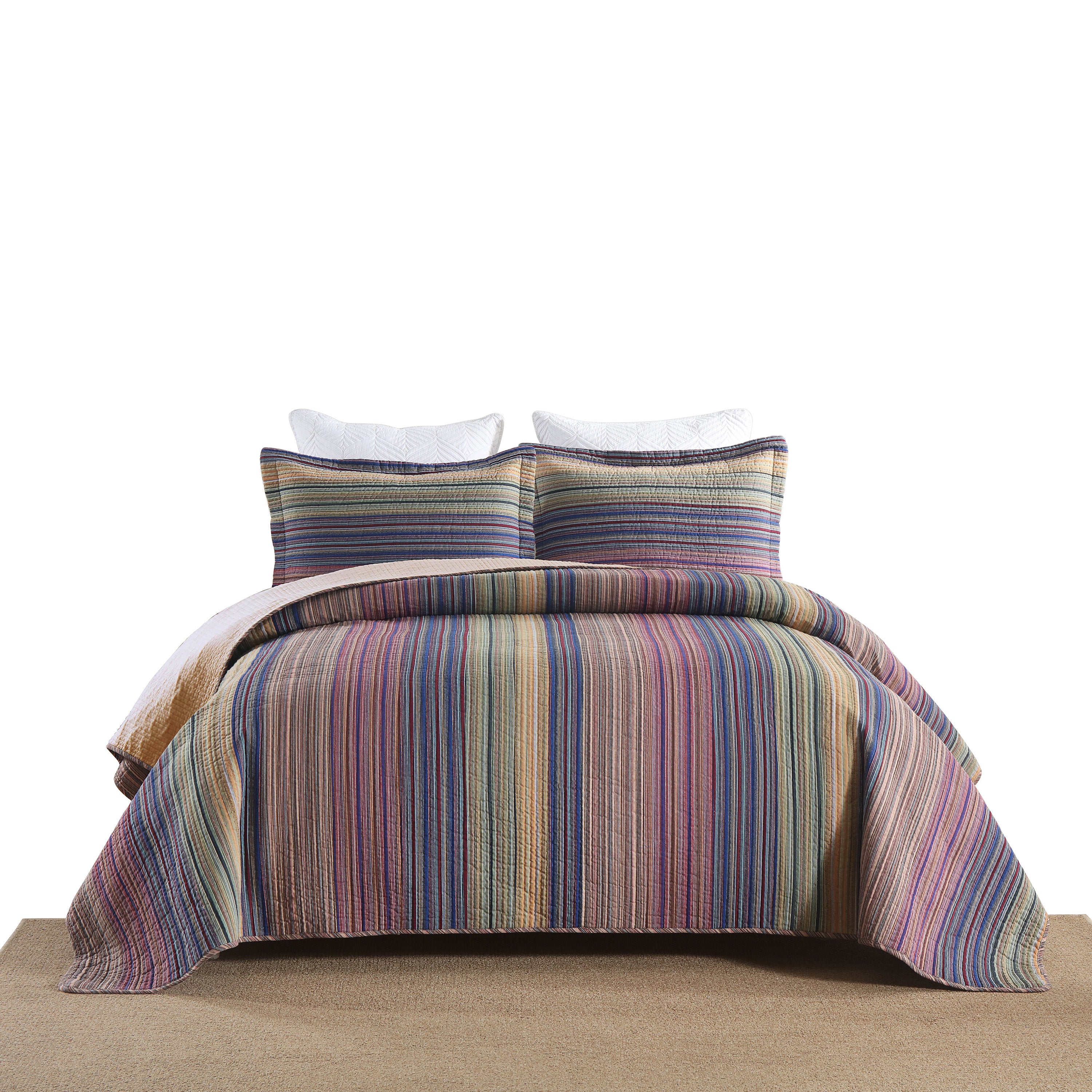 3 Piece 100% Cotton Striped Quilt Bedspread Set CP324