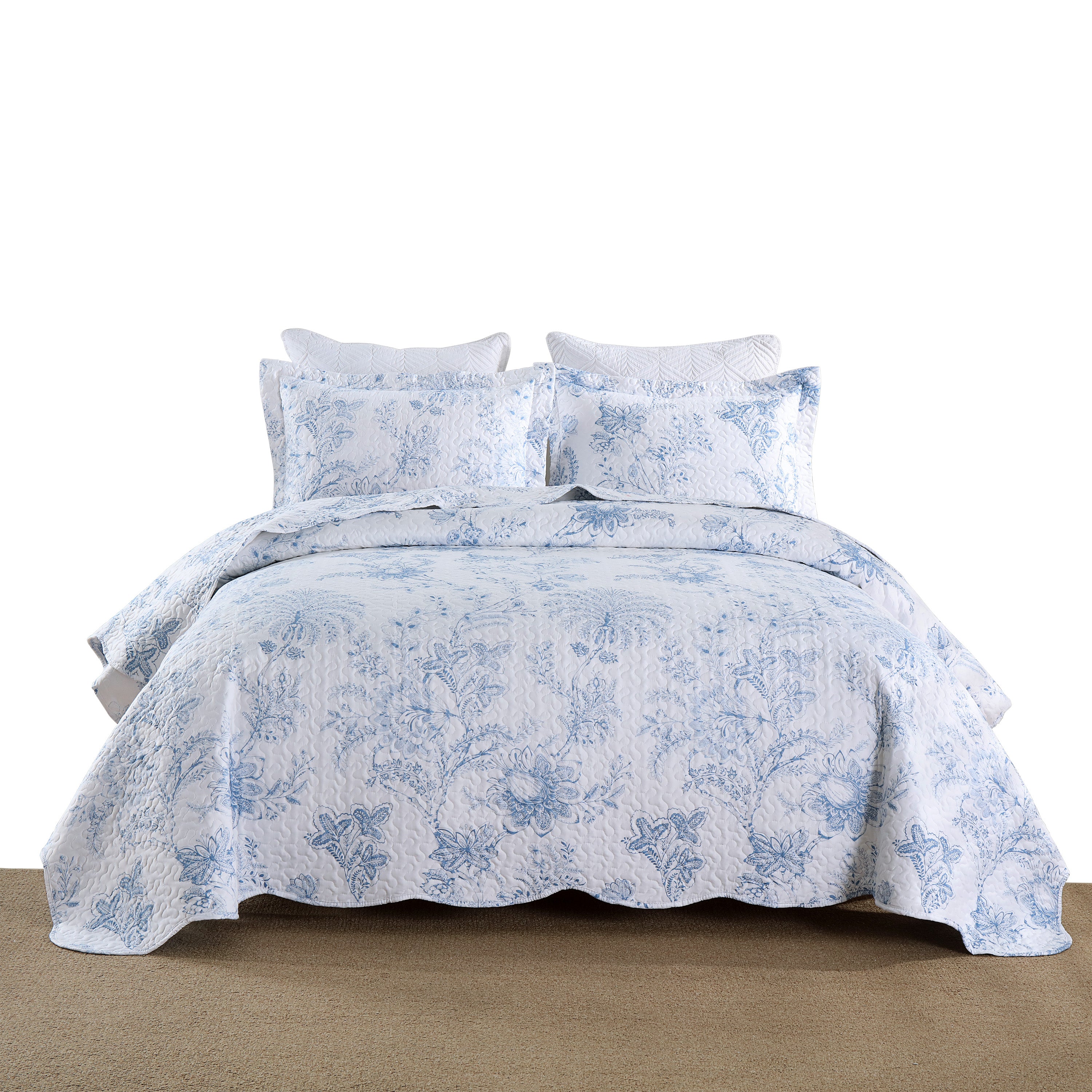 3 Piece Printed Floral Lightweight Quilt Bedspread Set BY321