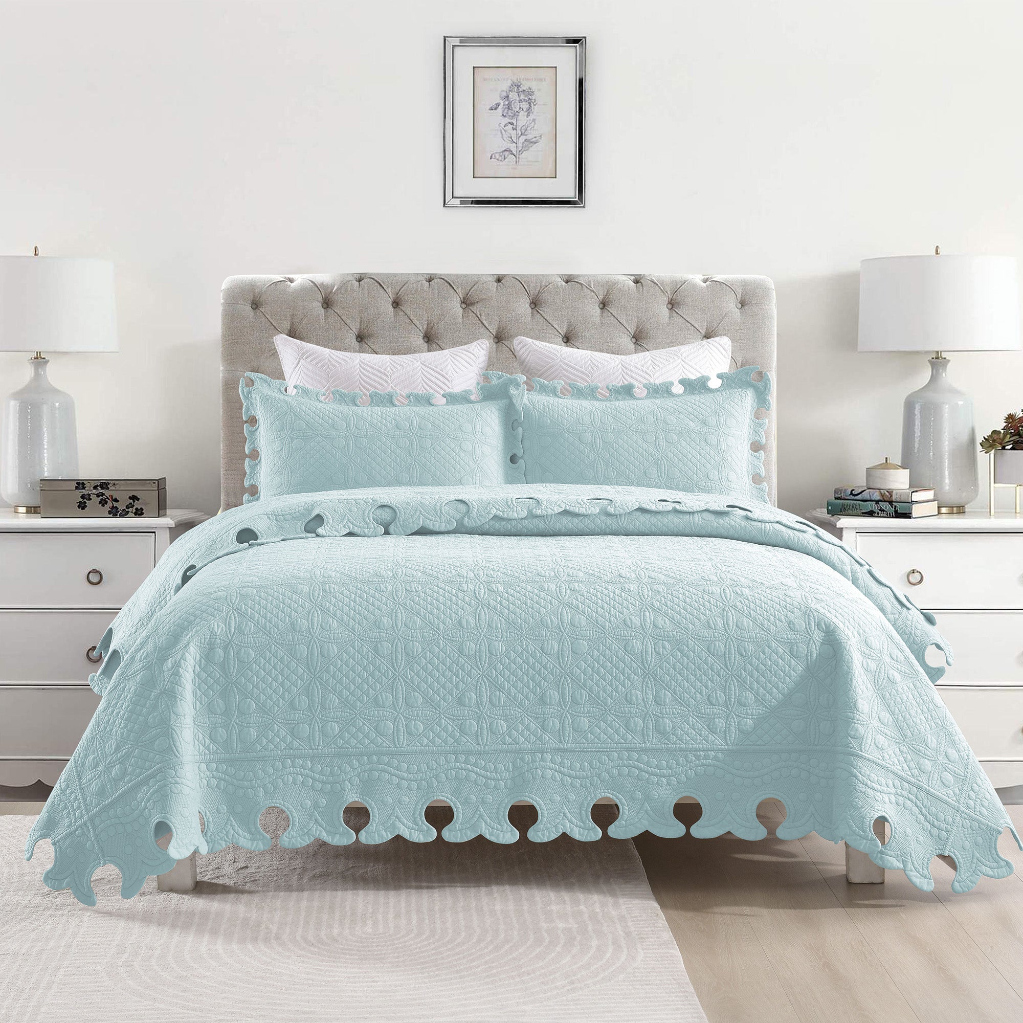 3 Piece 100% Cotton Oversized Lightweight Quilt Bedspread Set TW