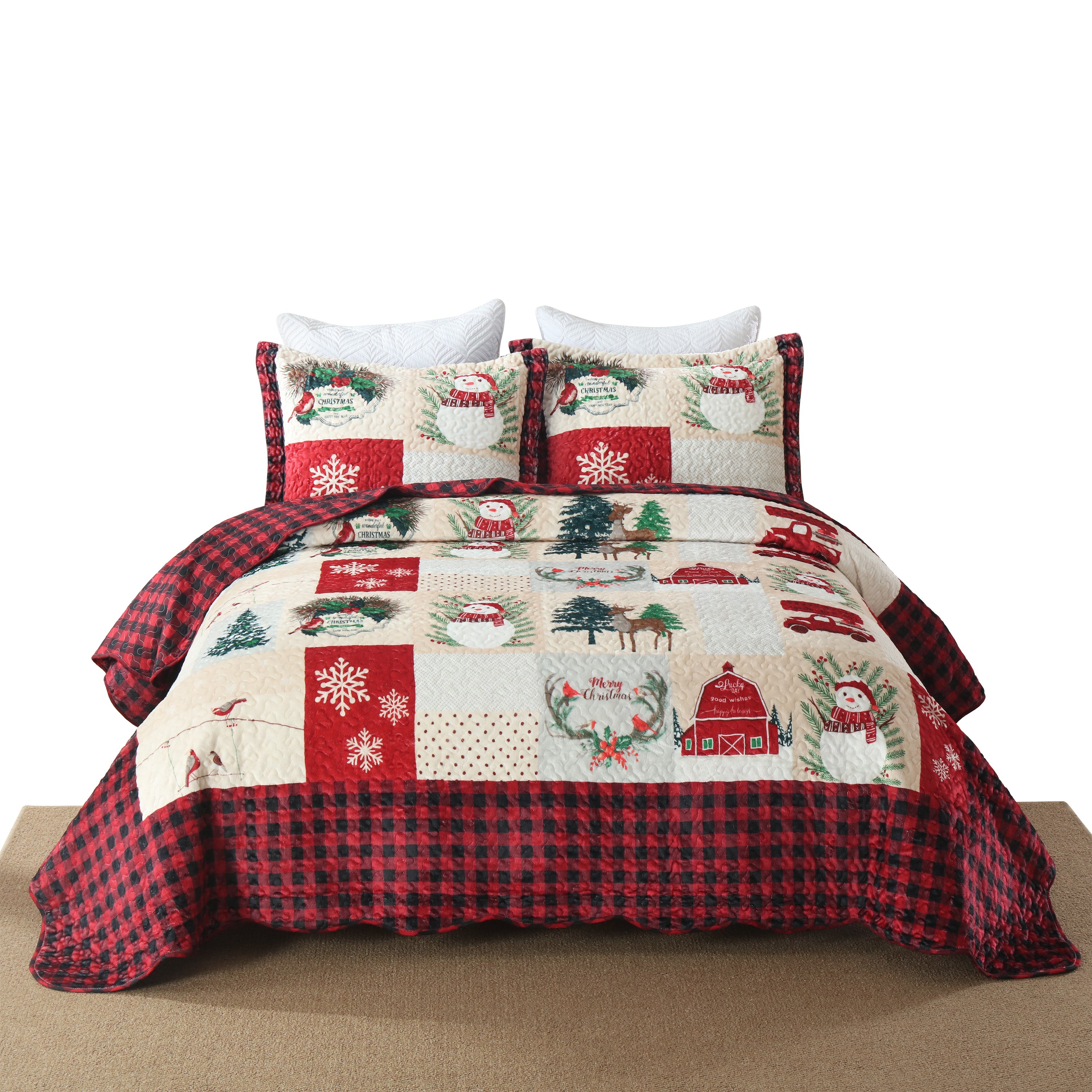 3 Piece Velvet Quilted Christmas Quilt Bedspread Set BYV208
