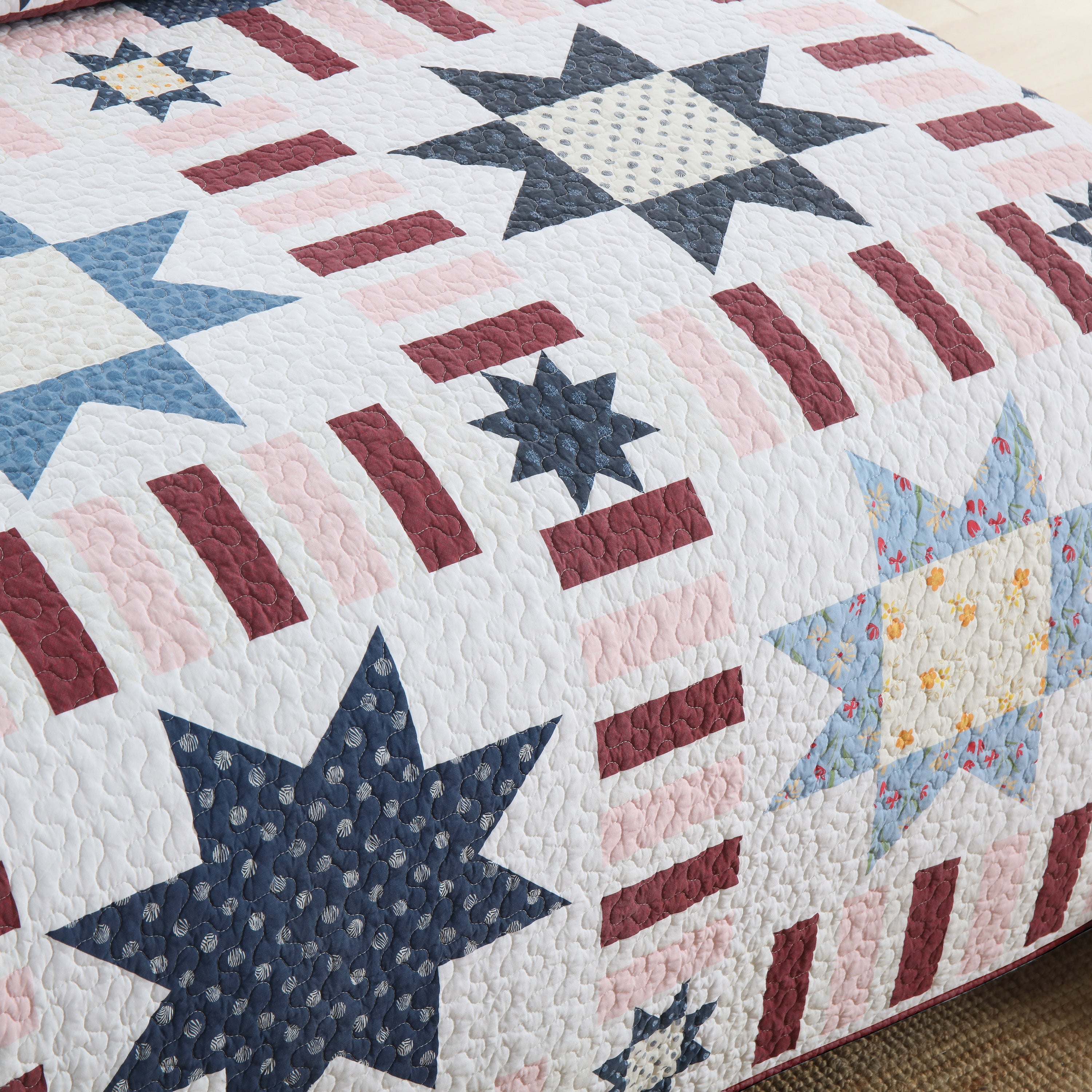 3 Piece Farmhouse Star Quilt Set – Patchwork Bedspread BY330