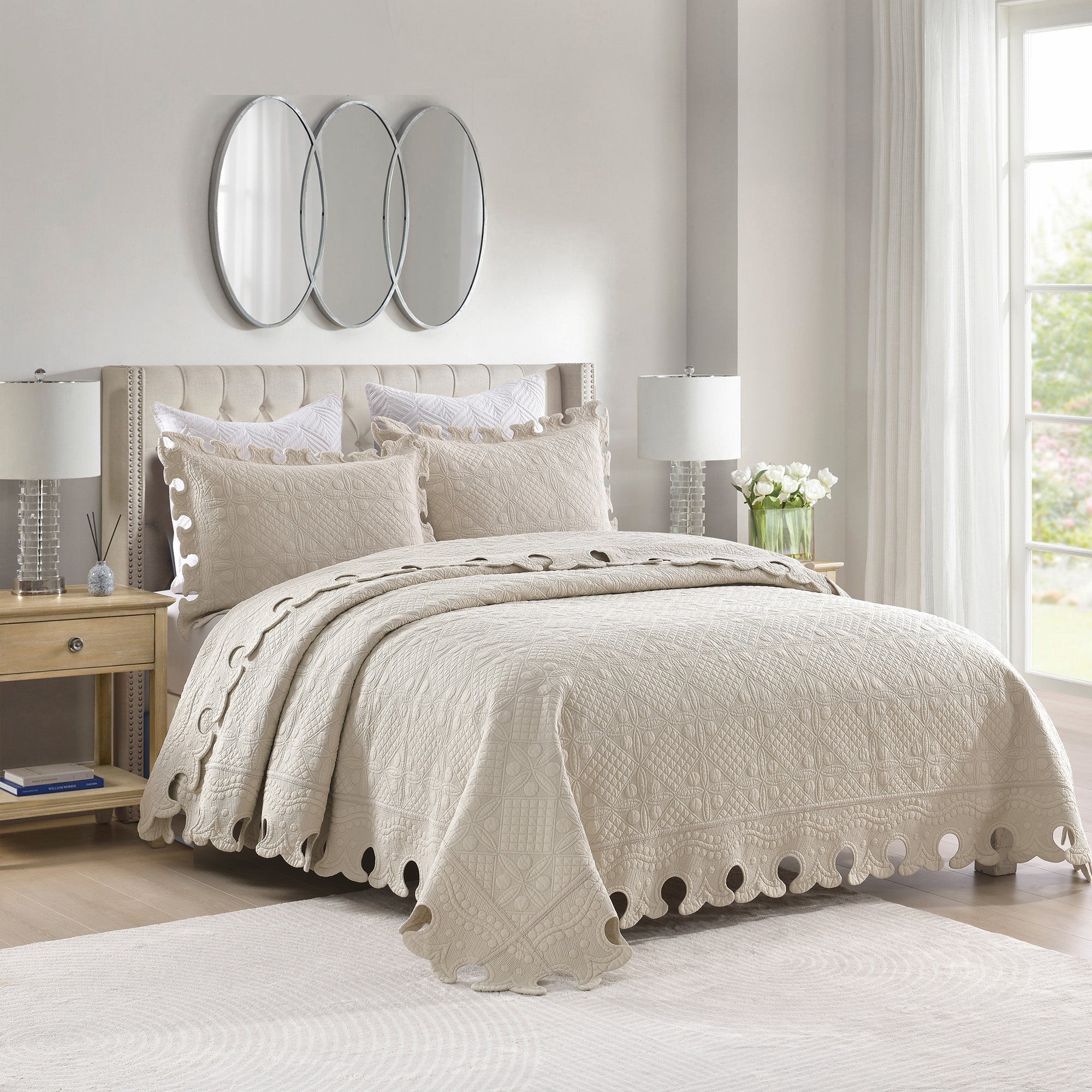 3 Piece 100% Cotton Oversized Lightweight Quilt Bedspread Set TW