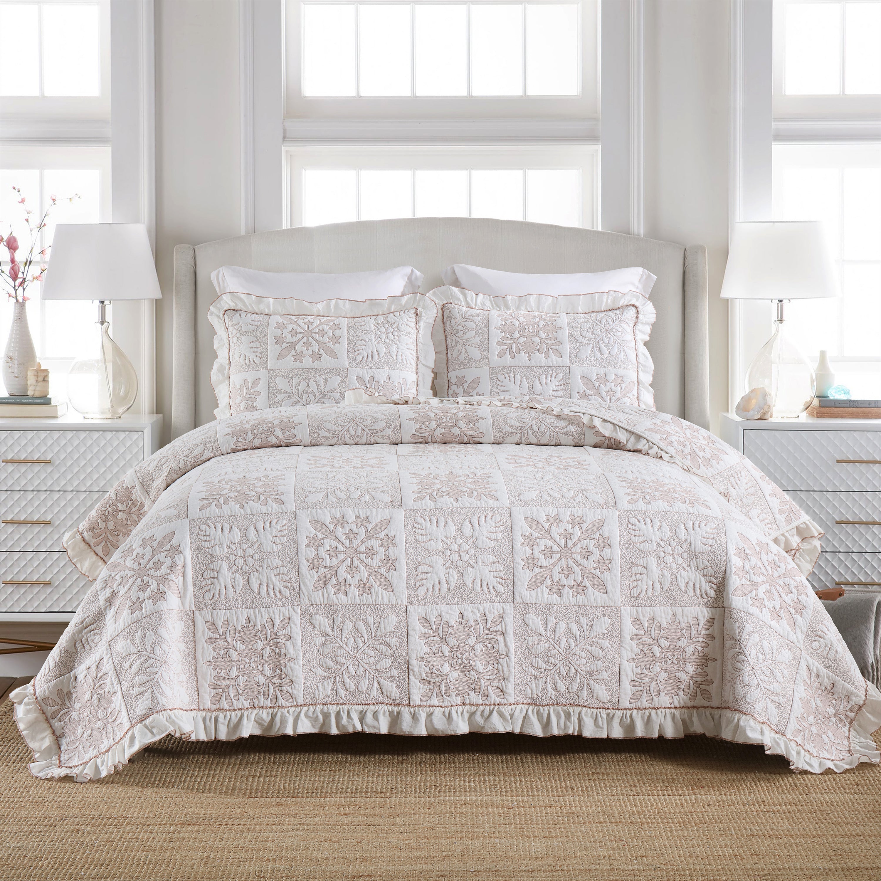 3 Piece 100% Cotton Embroidered Quilt Bedspread Set TJ