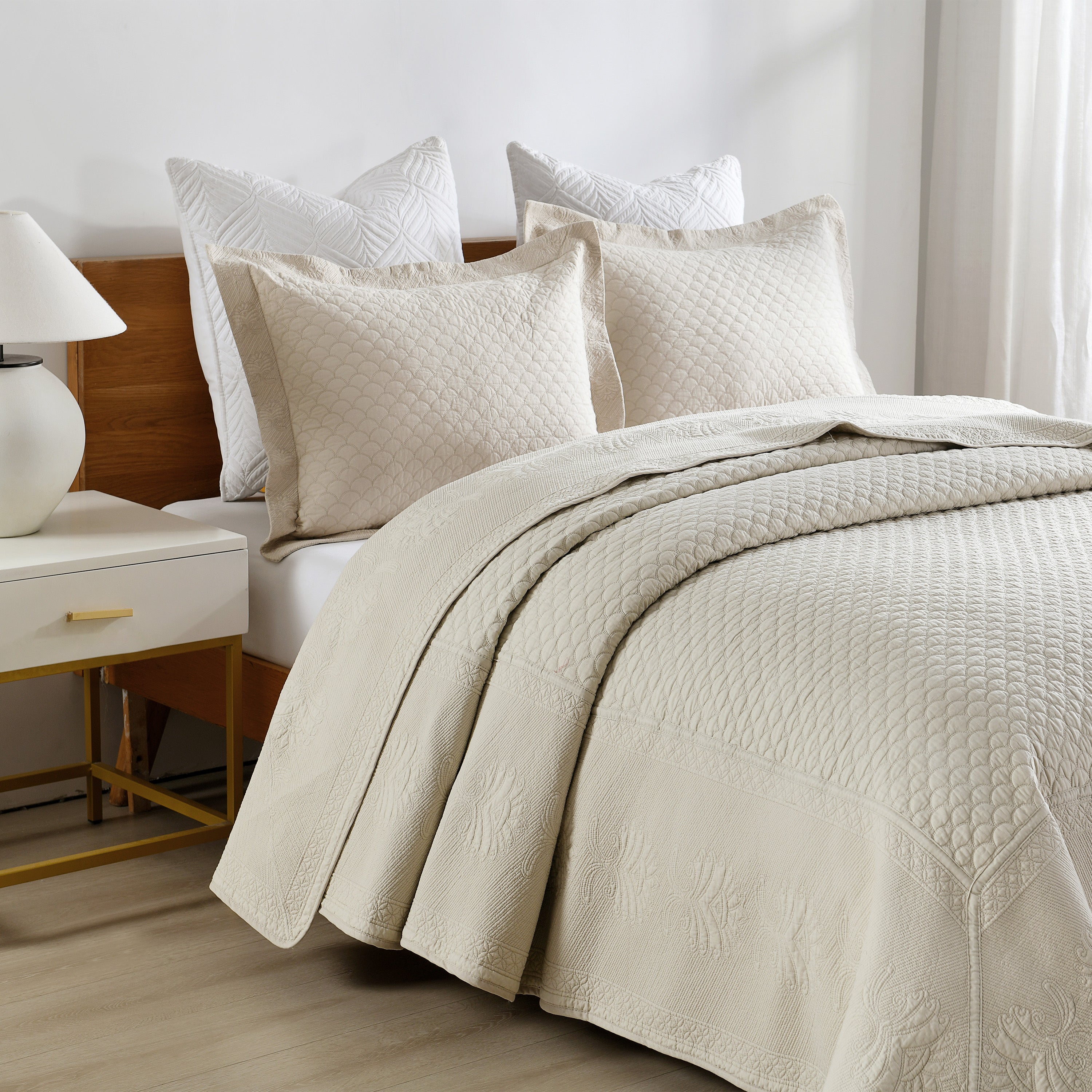 3 Piece 100% Cotton Oversized Lightweight Quilt Set Bedspread TM