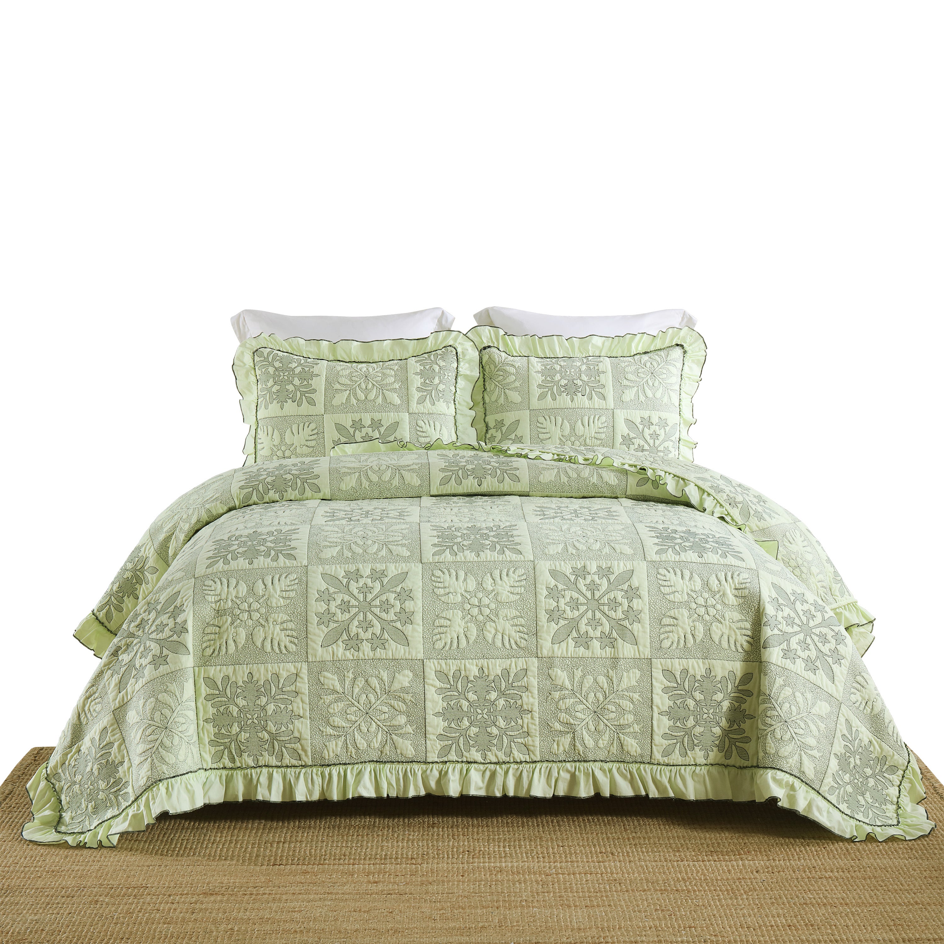 3 Piece 100% Cotton Embroidered Quilt Bedspread Set TJ