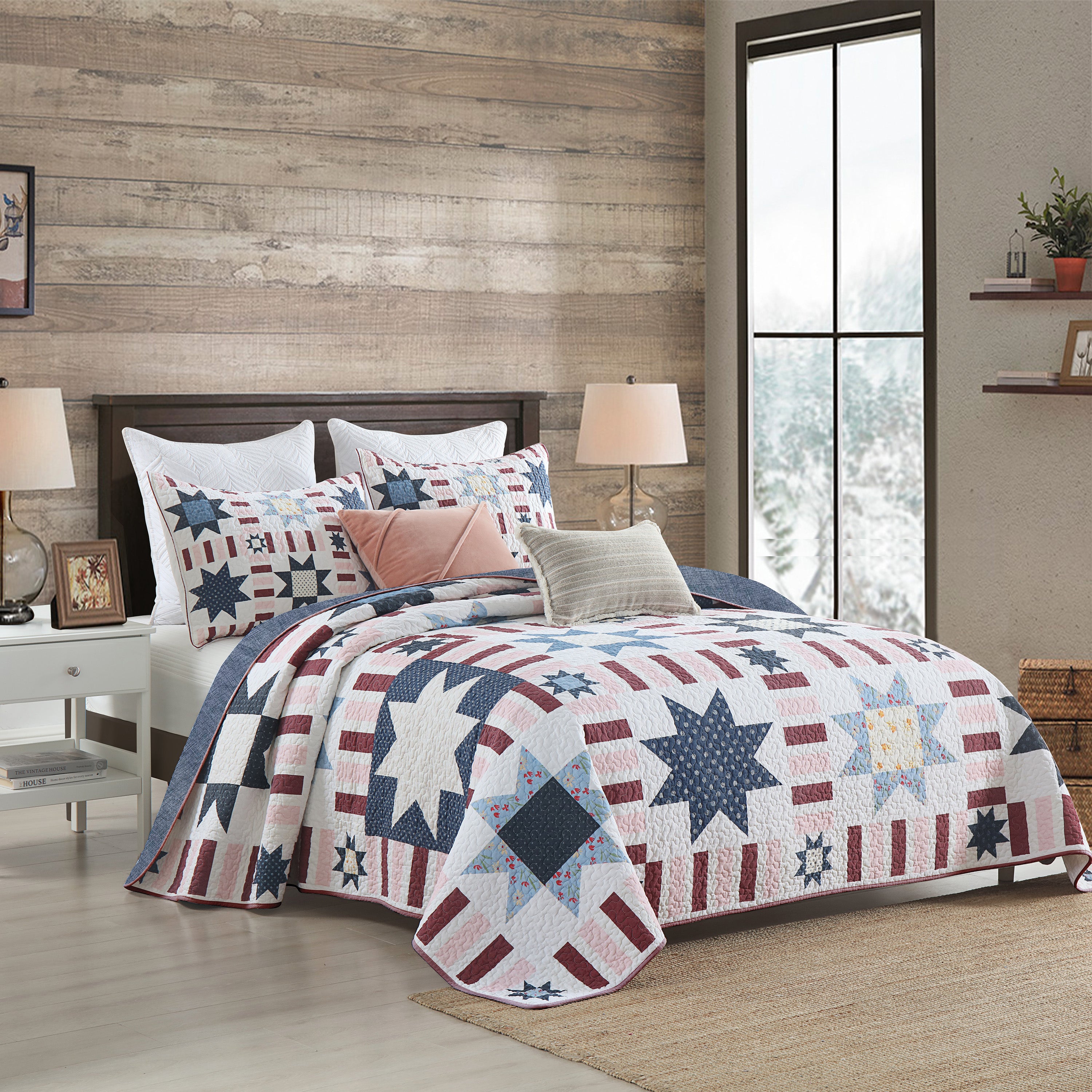 3 Piece Farmhouse Star Quilt Set – Patchwork Bedspread BY330