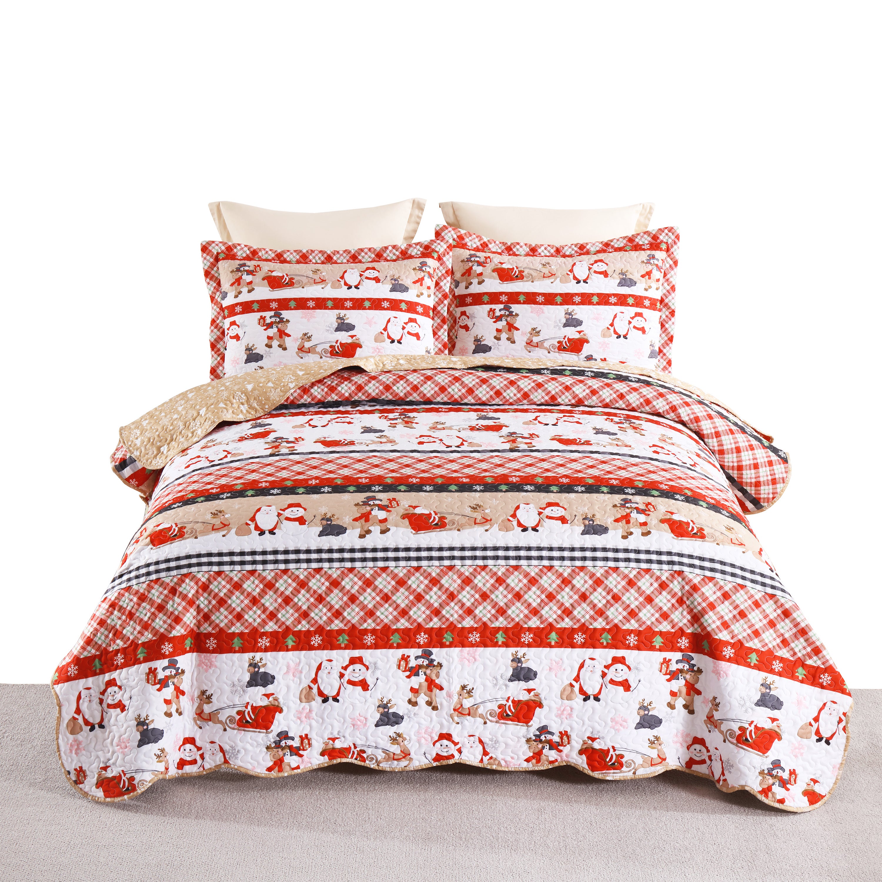 Christmas 3 Piece Quilt Set Santa Claus Printed Bedspread