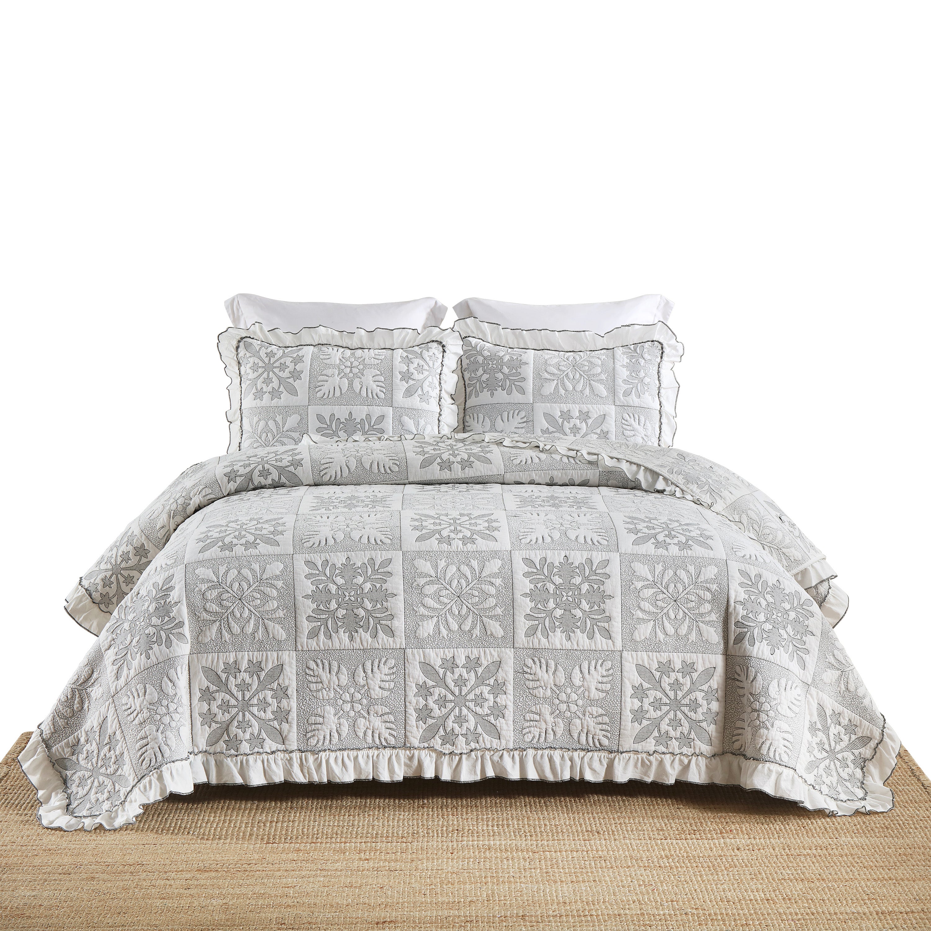 3 Piece 100% Cotton Embroidered Quilt Bedspread Set TJ