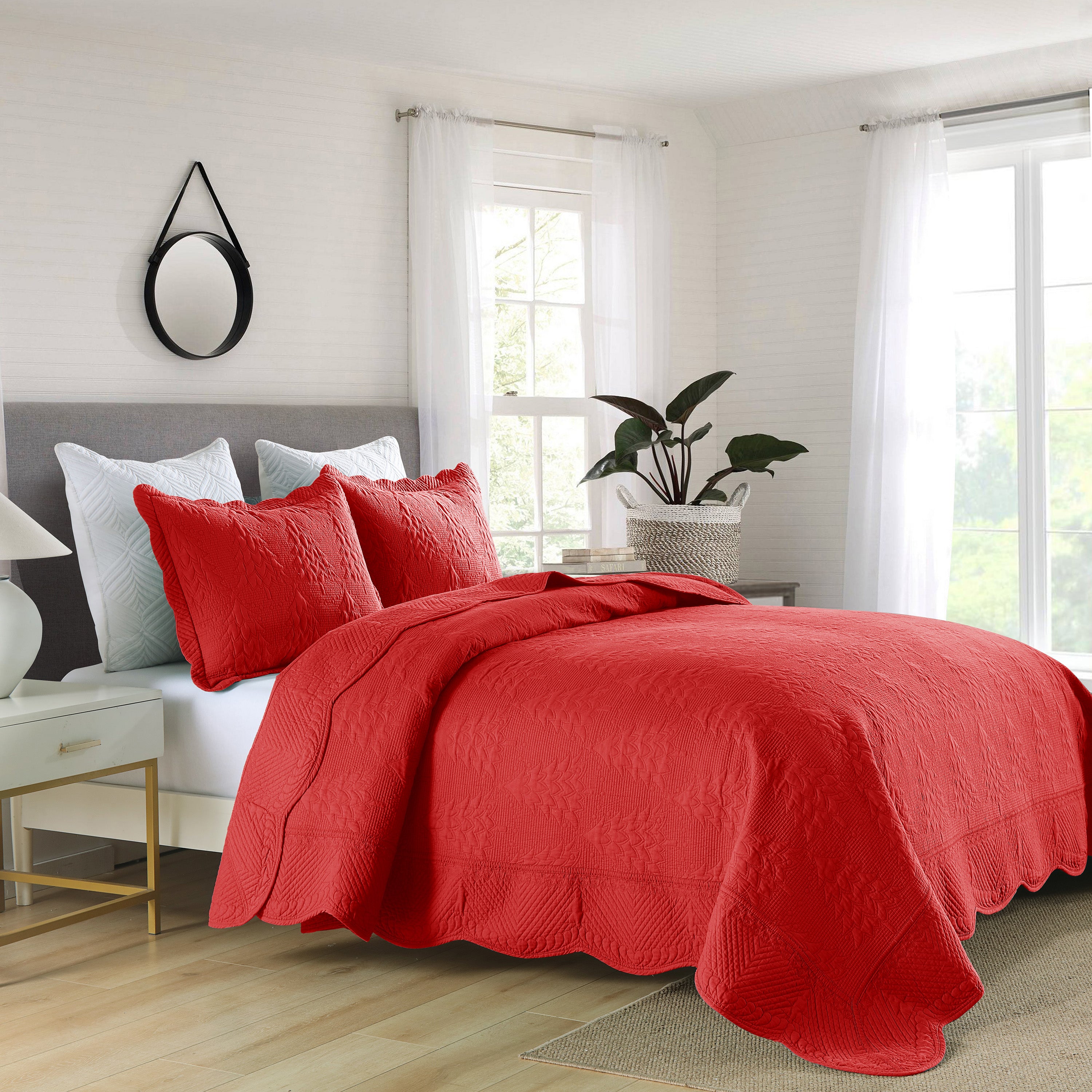 3 Piece 100% Cotton Christmas Tree Oversized Lightweight Bedspread Quilt Set TC