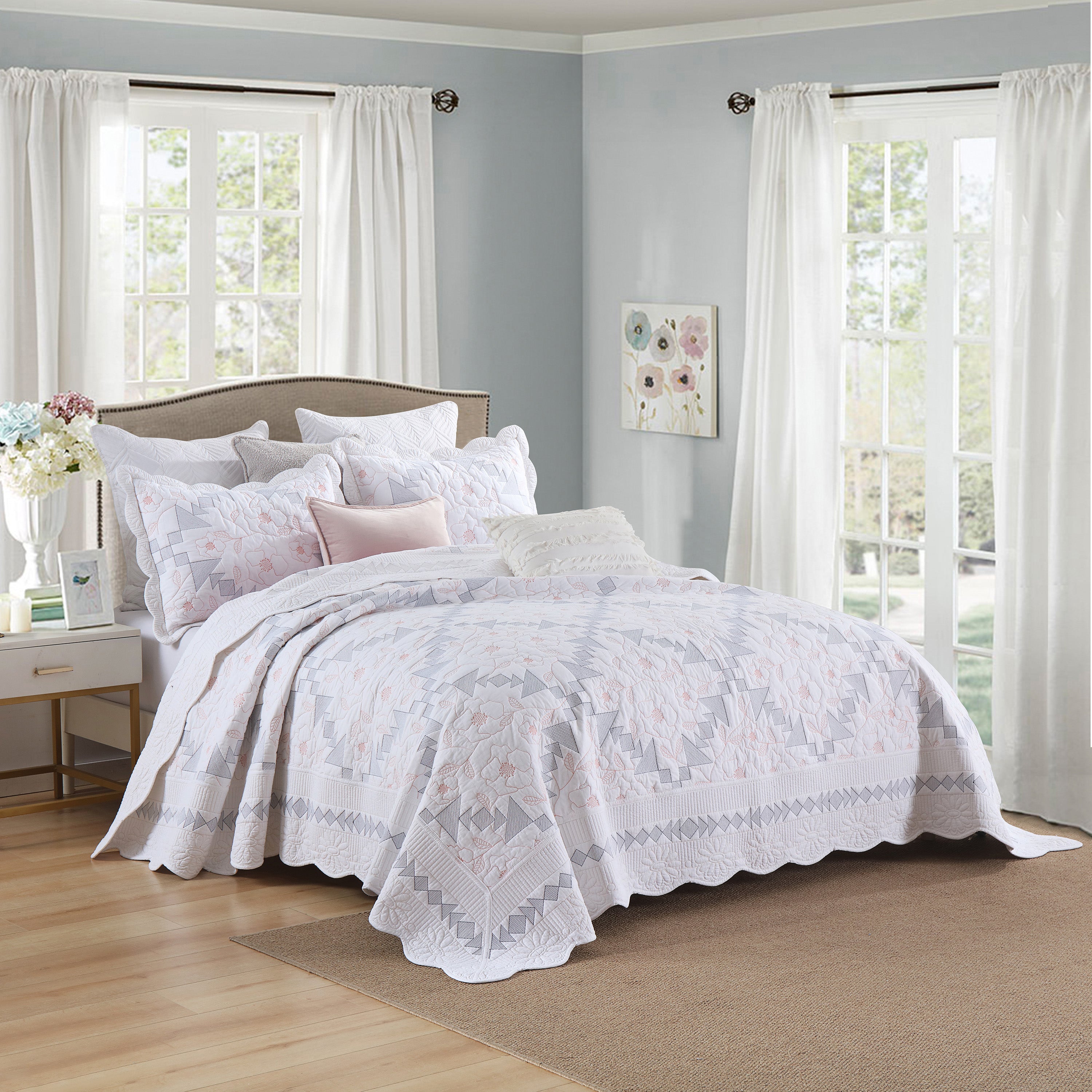 3 Piece 100% Cotton Christmas Tree Oversized Quilt Bedspread Set TC133