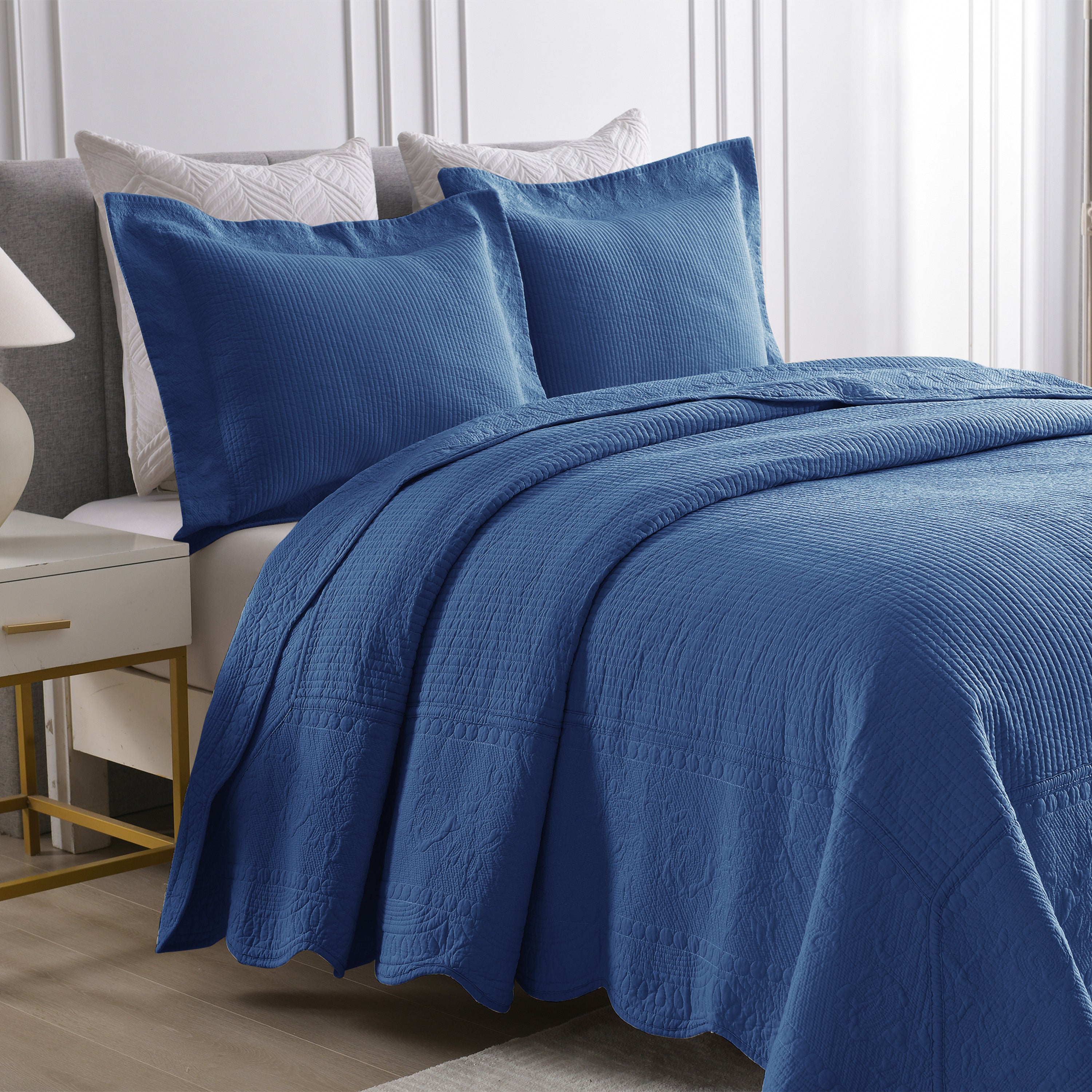 3 Piece 100% Cotton Quilt Set, Oversized Lightweight Textured Bedspread TG