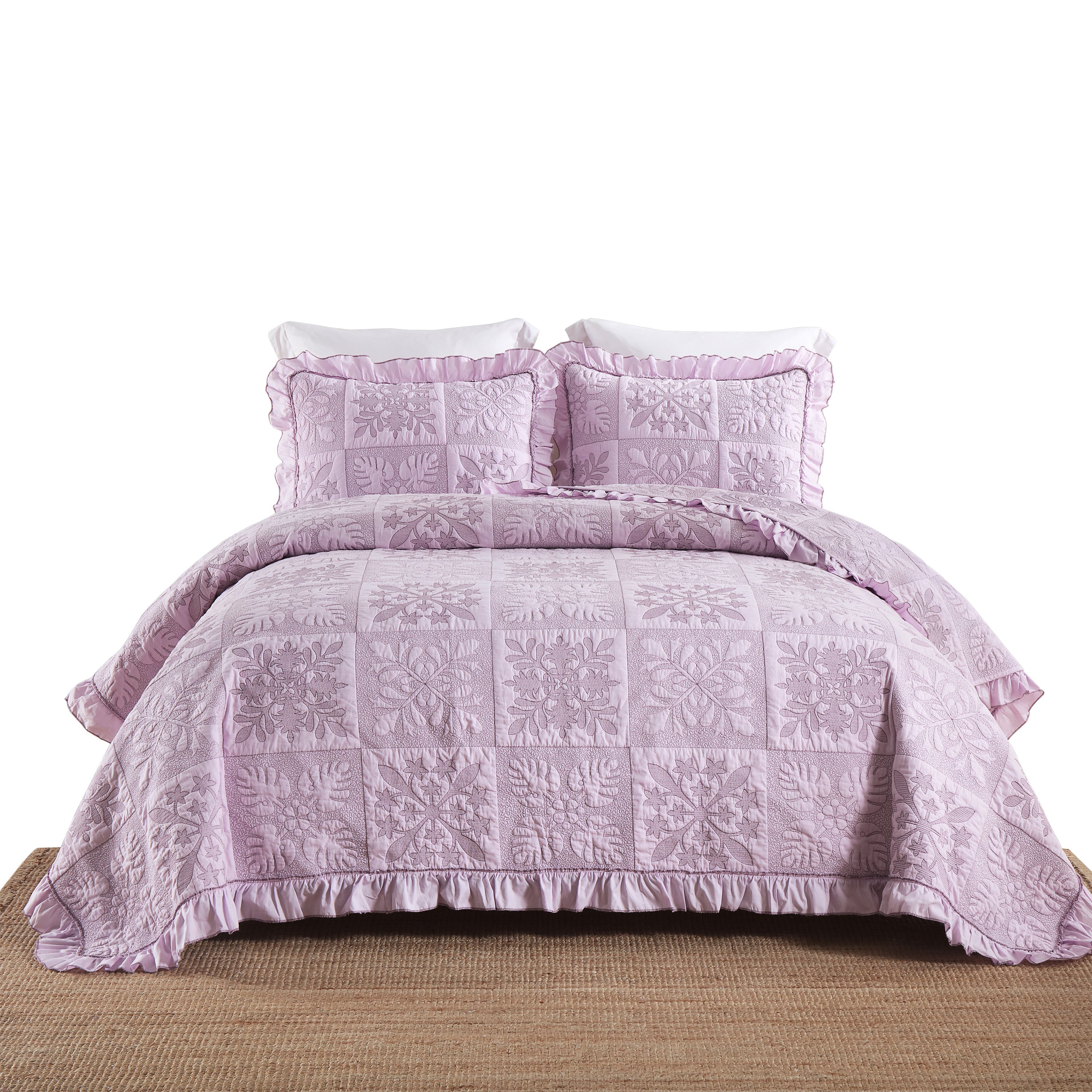 3 Piece 100% Cotton Embroidered Quilt Bedspread Set TJ