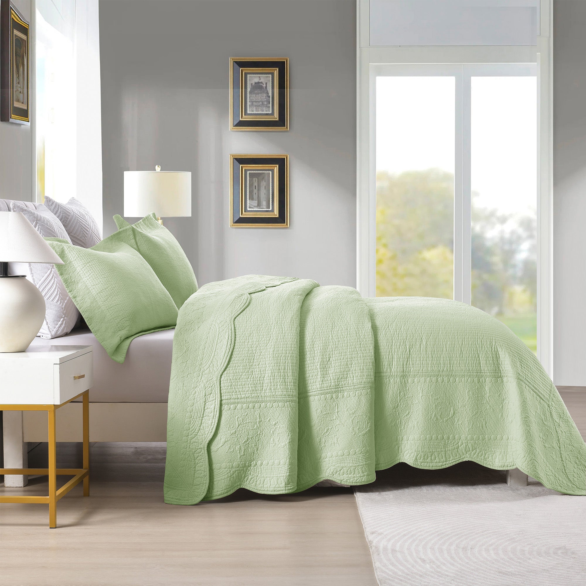 3 Piece 100% Cotton Quilt Set, Oversized Lightweight Textured Bedspread TG