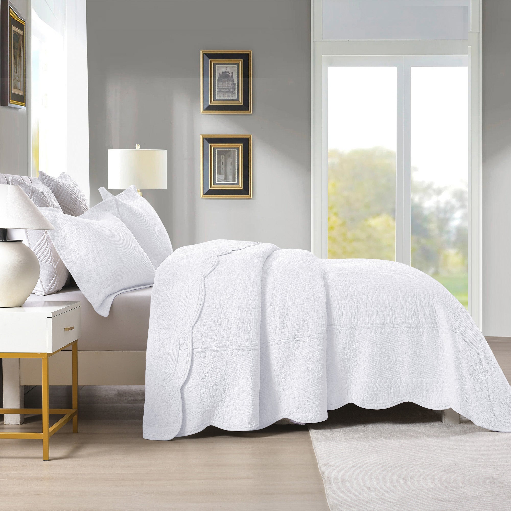 Luxury Embroidered 100% Cotton Quilt Set - 3 Piece Bedspread