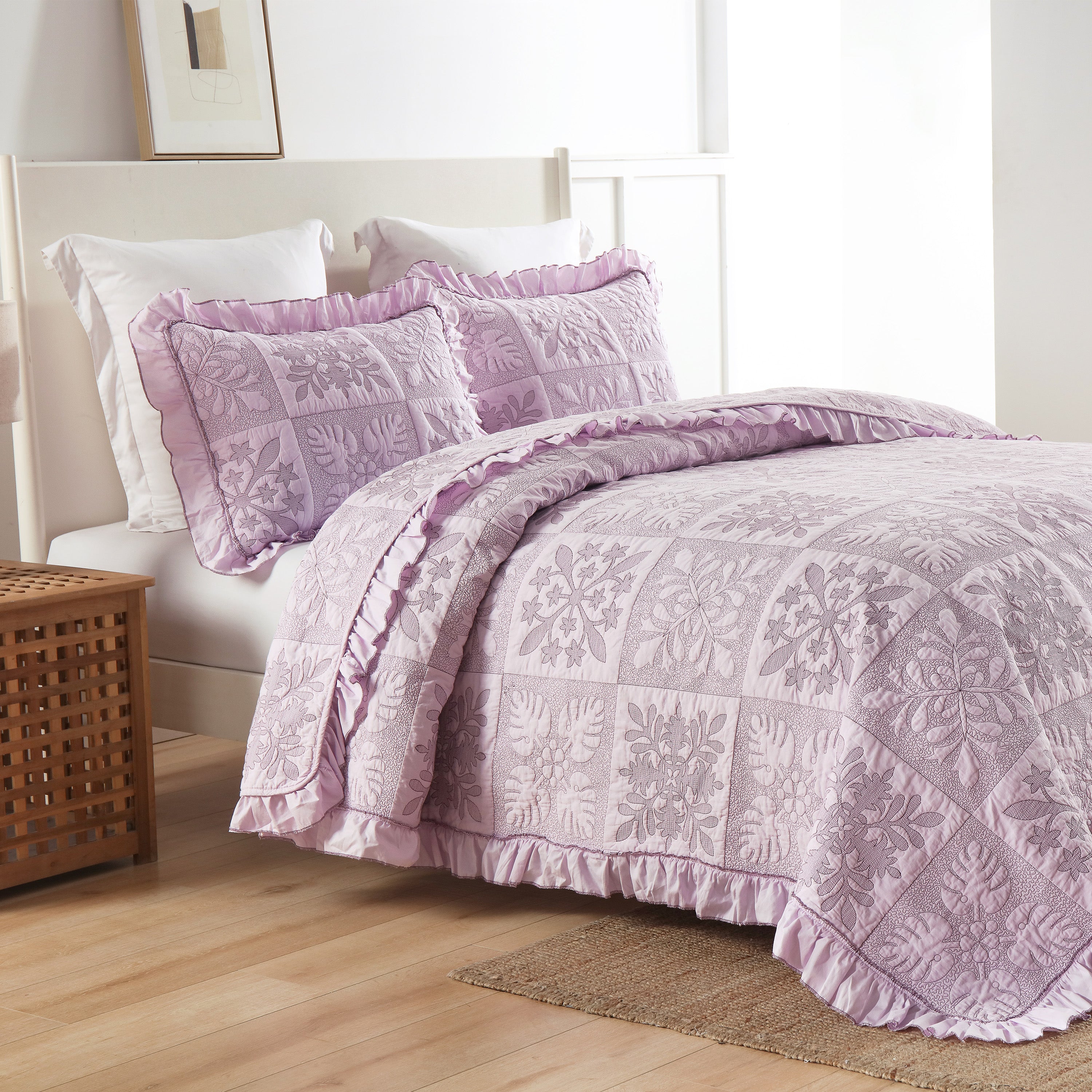3 Piece 100% Cotton Embroidered Quilt Bedspread Set TJ