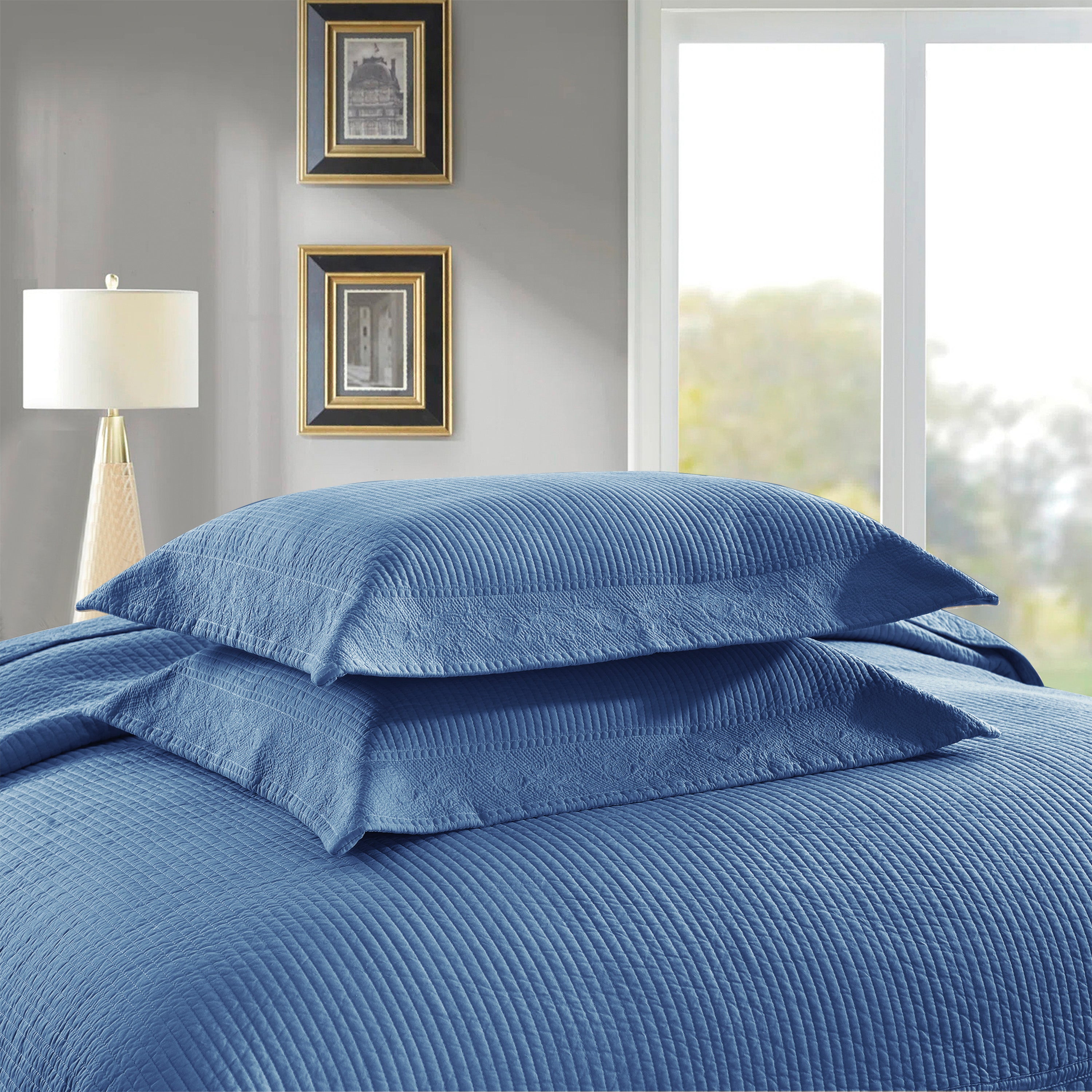 3 Piece 100% Cotton Quilt Set, Oversized Lightweight Textured Bedspread TG