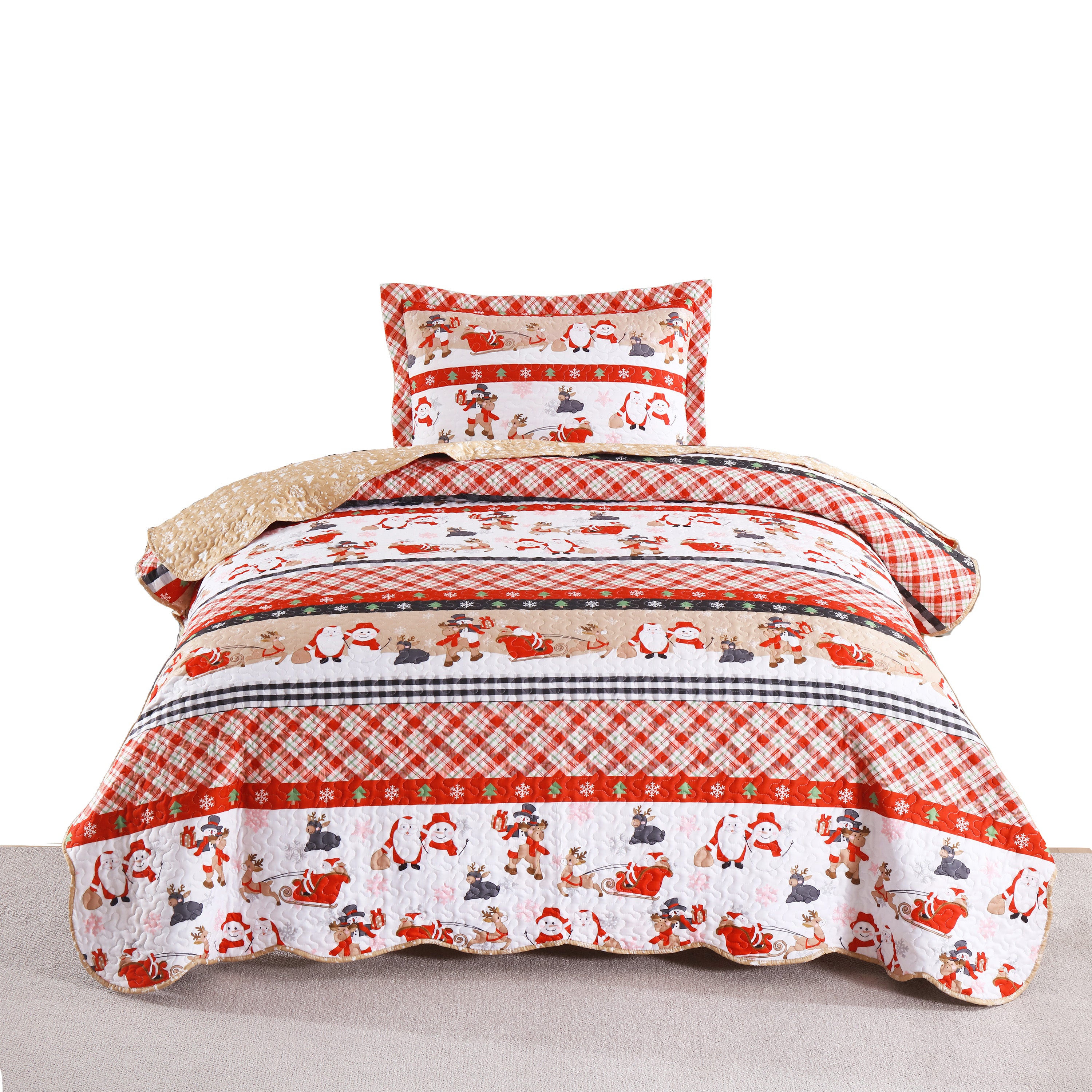 Christmas 3 Piece Quilt Set Santa Claus Printed Bedspread