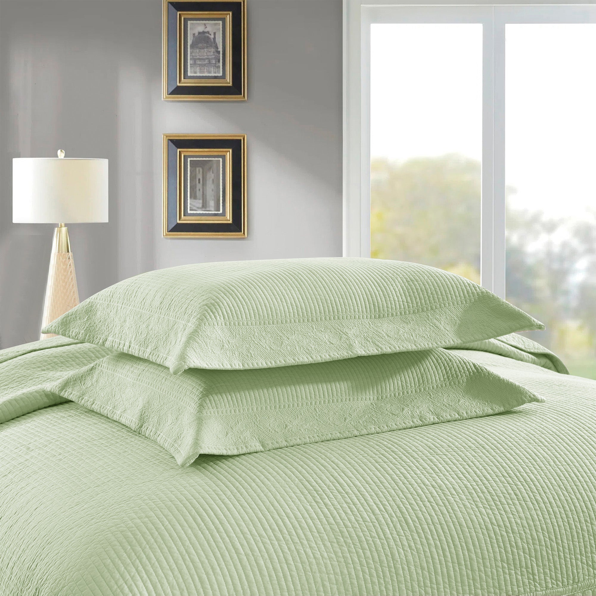 3 Piece 100% Cotton Quilt Set, Oversized Lightweight Textured Bedspread TG