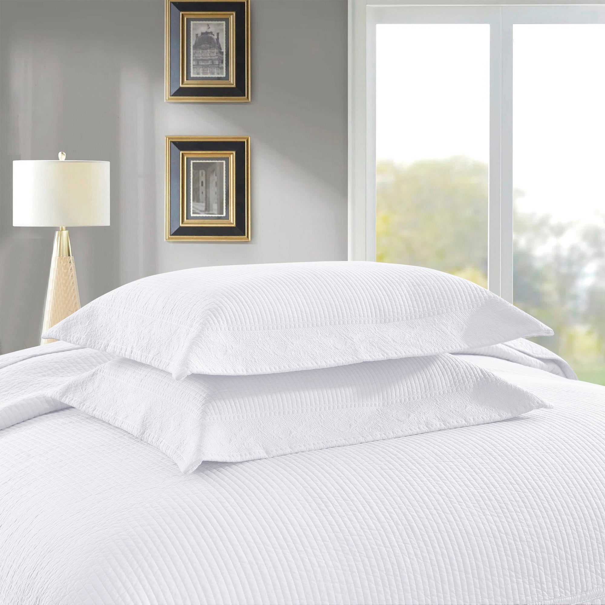 Luxury Embroidered 100% Cotton Quilt Set - 3 Piece Bedspread