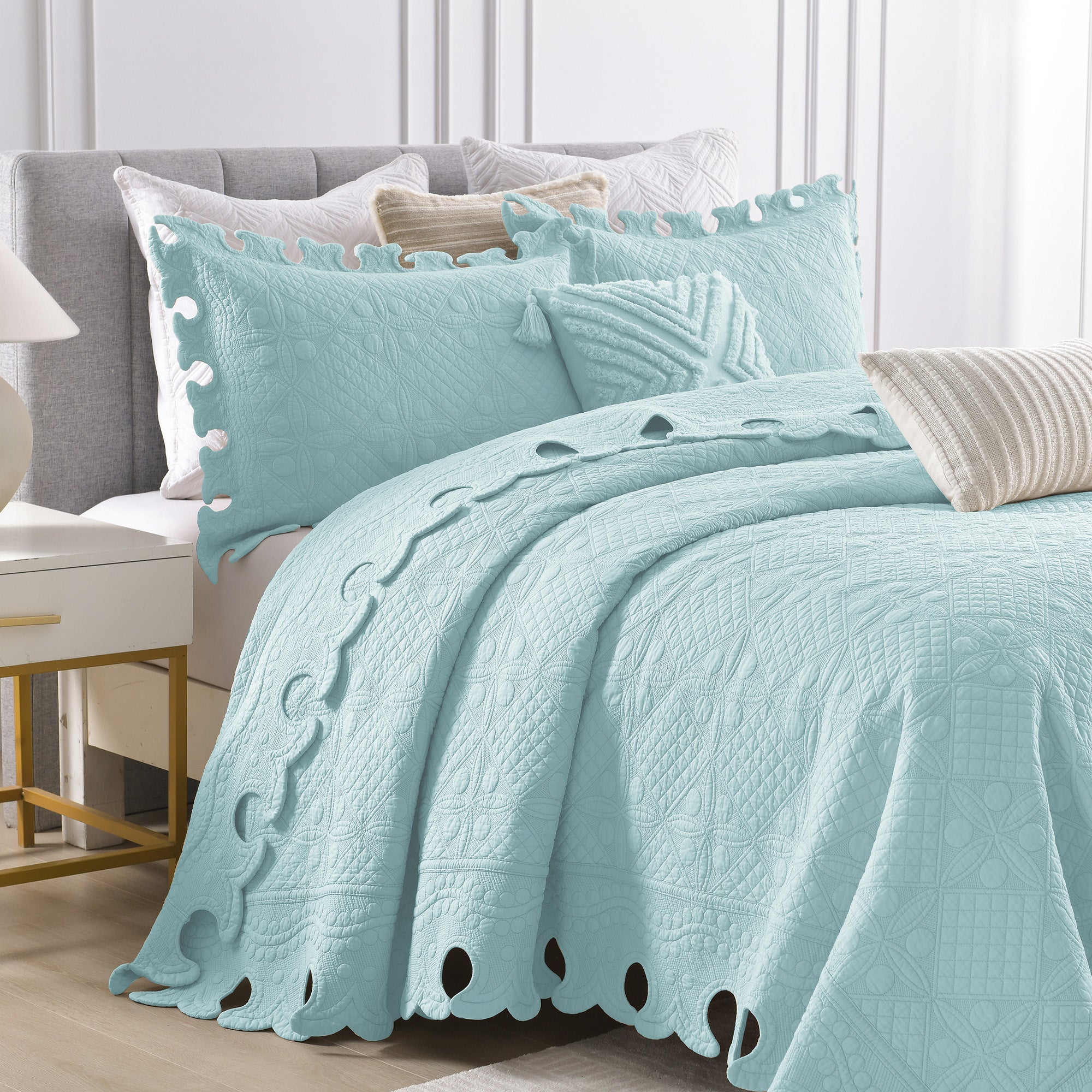 3 Piece 100% Cotton Oversized Lightweight Quilt Bedspread Set TW