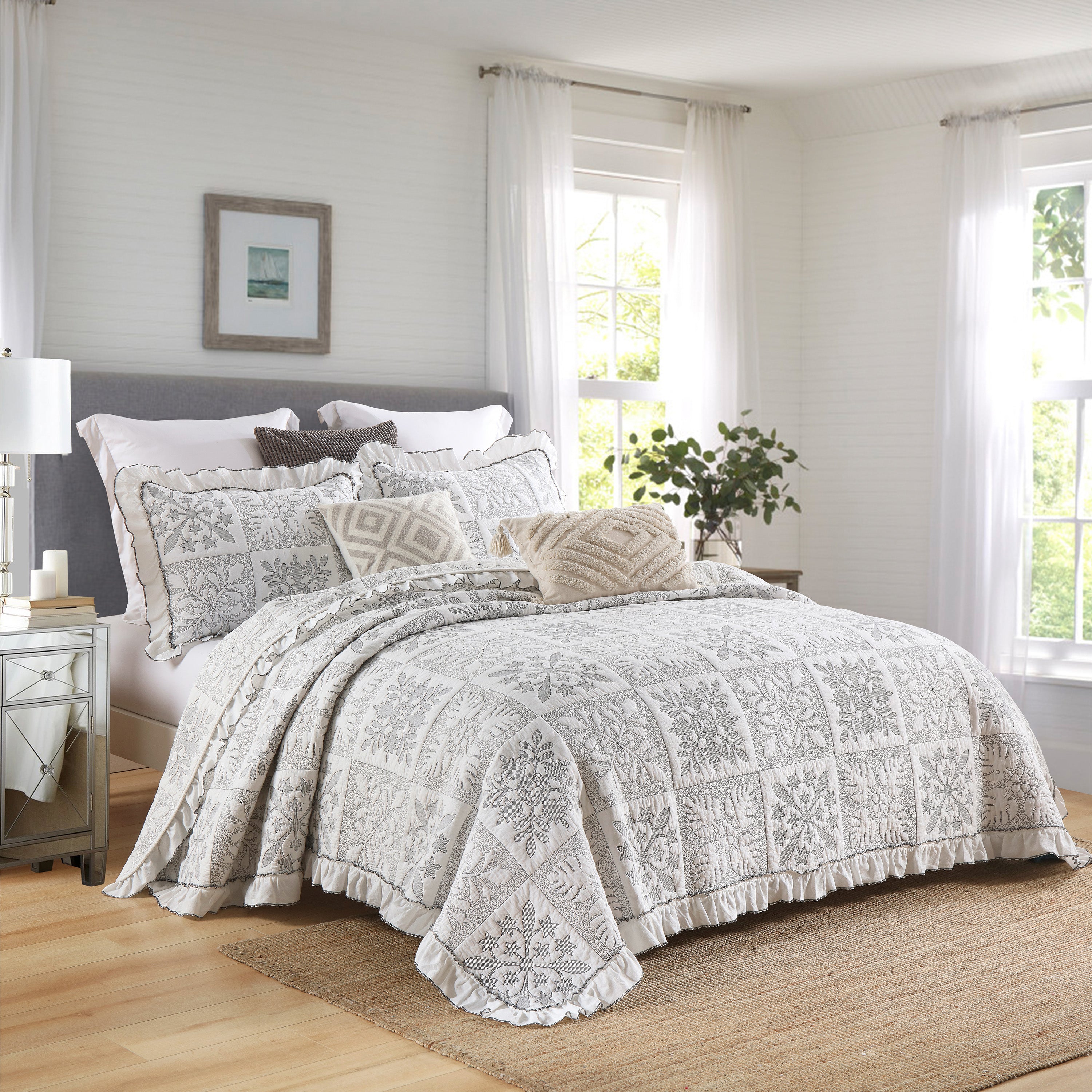 3 Piece 100% Cotton Embroidered Quilt Bedspread Set TJ