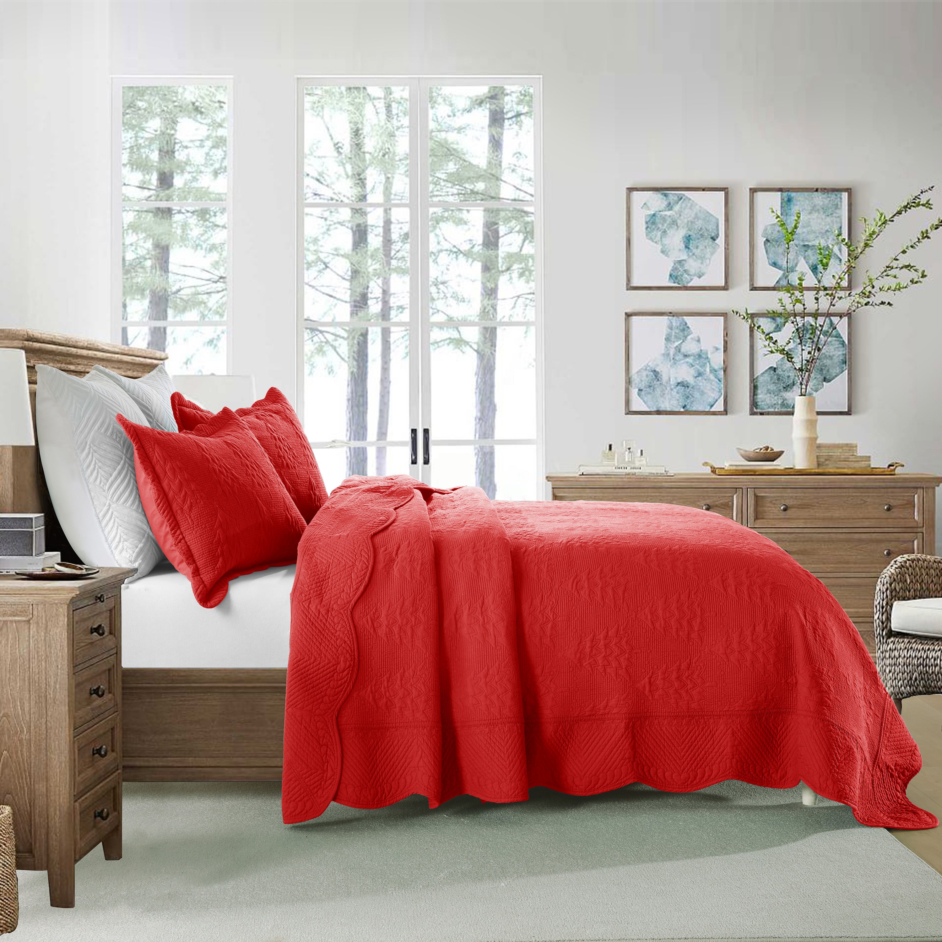 3 Piece 100% Cotton Christmas Tree Oversized Lightweight Bedspread Quilt Set TC