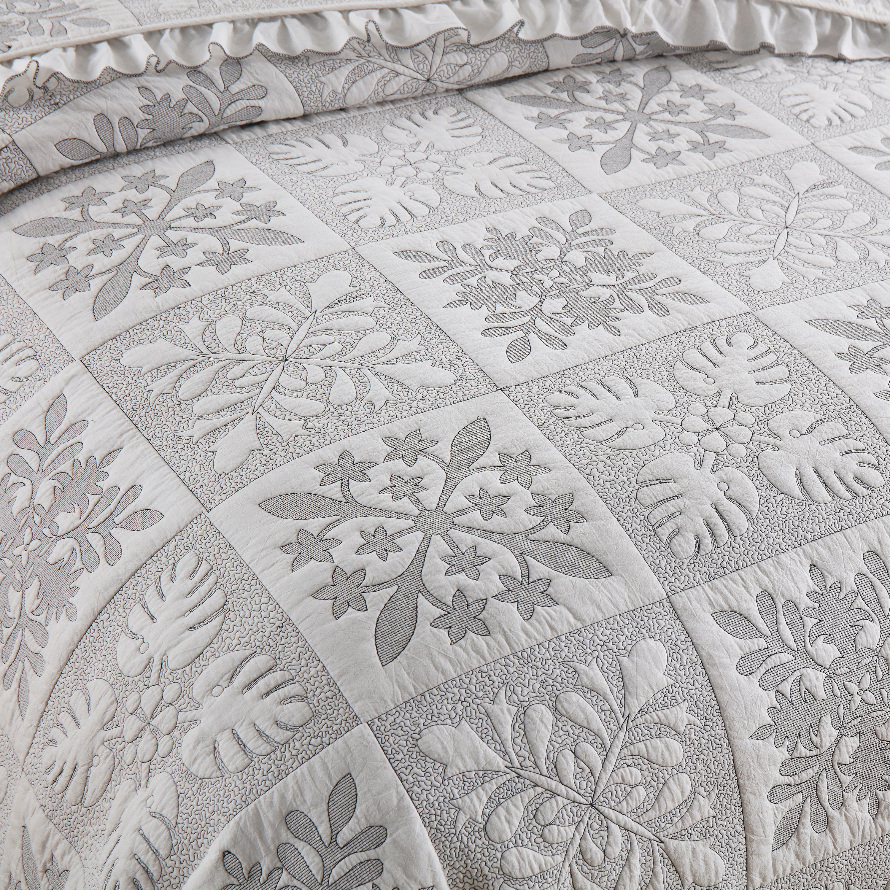 3 Piece 100% Cotton Embroidered Quilt Bedspread Set TJ